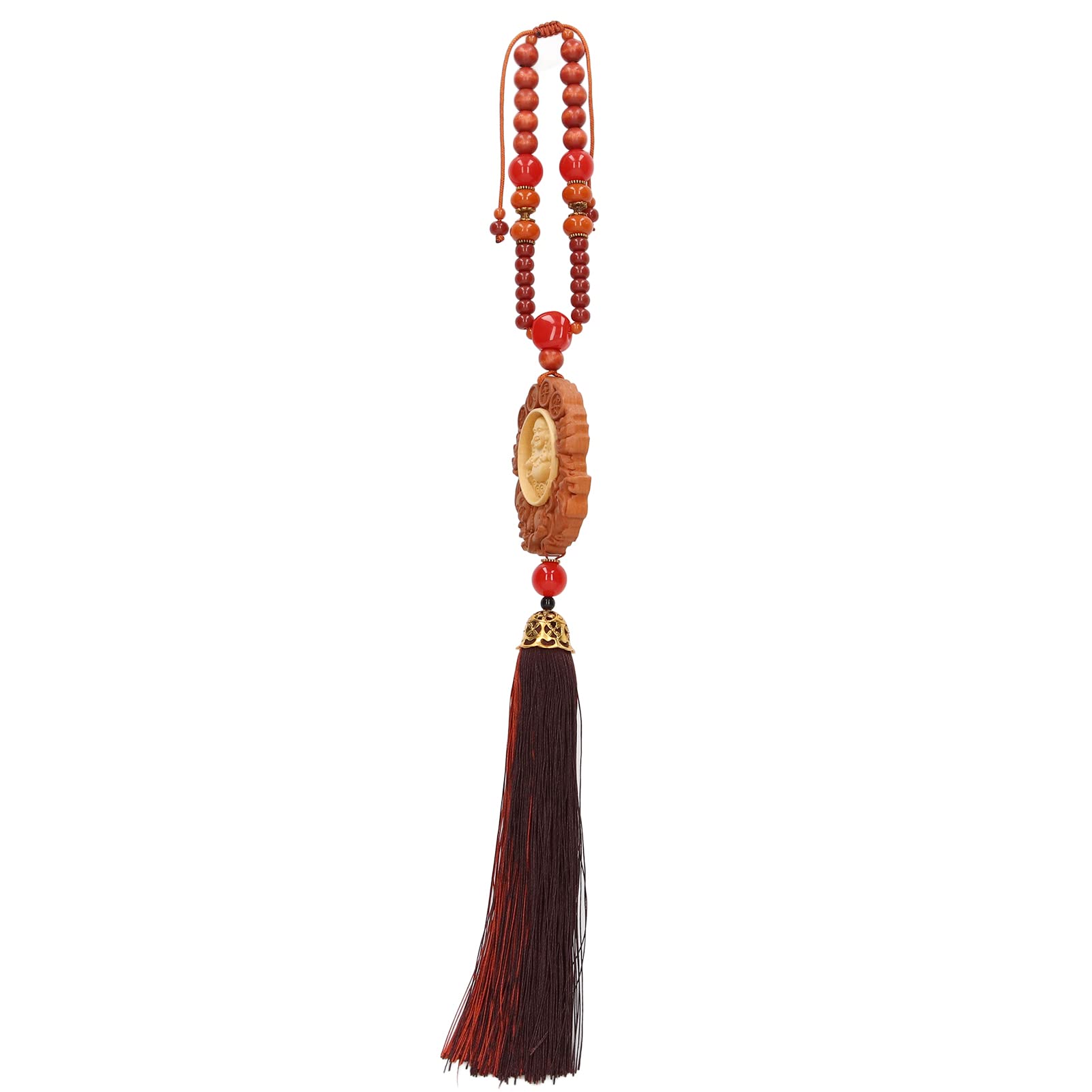 Jopwkuin Yellow Wood Buddha Car Pendant - Lucky Wooden Maitreya Buddha Statue for Car Interior Decor, Bedroom & Balcony | Feng Shui Spiritual Gift for Meditation & Home Blessing