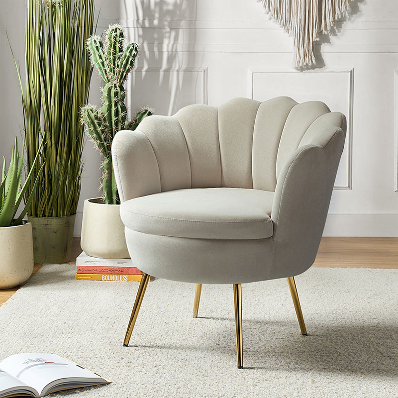 Evelia Velvet Scalloped Barrel Chair - Luxurious Velvet Accent Chair with Curved Back for Living Room, Bedroom & Office - Perfect for Reading Nook, Lounge Area or Home Decor