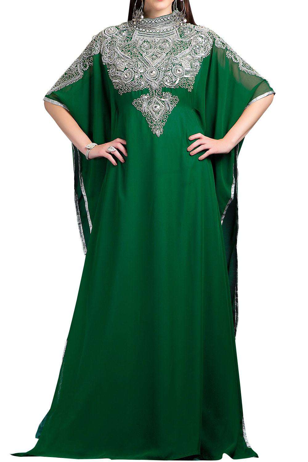 Elegant Green Georgette Kaftan Dress for Women - Boho Chic Beach Cover Up & Summer Vacation Outfit