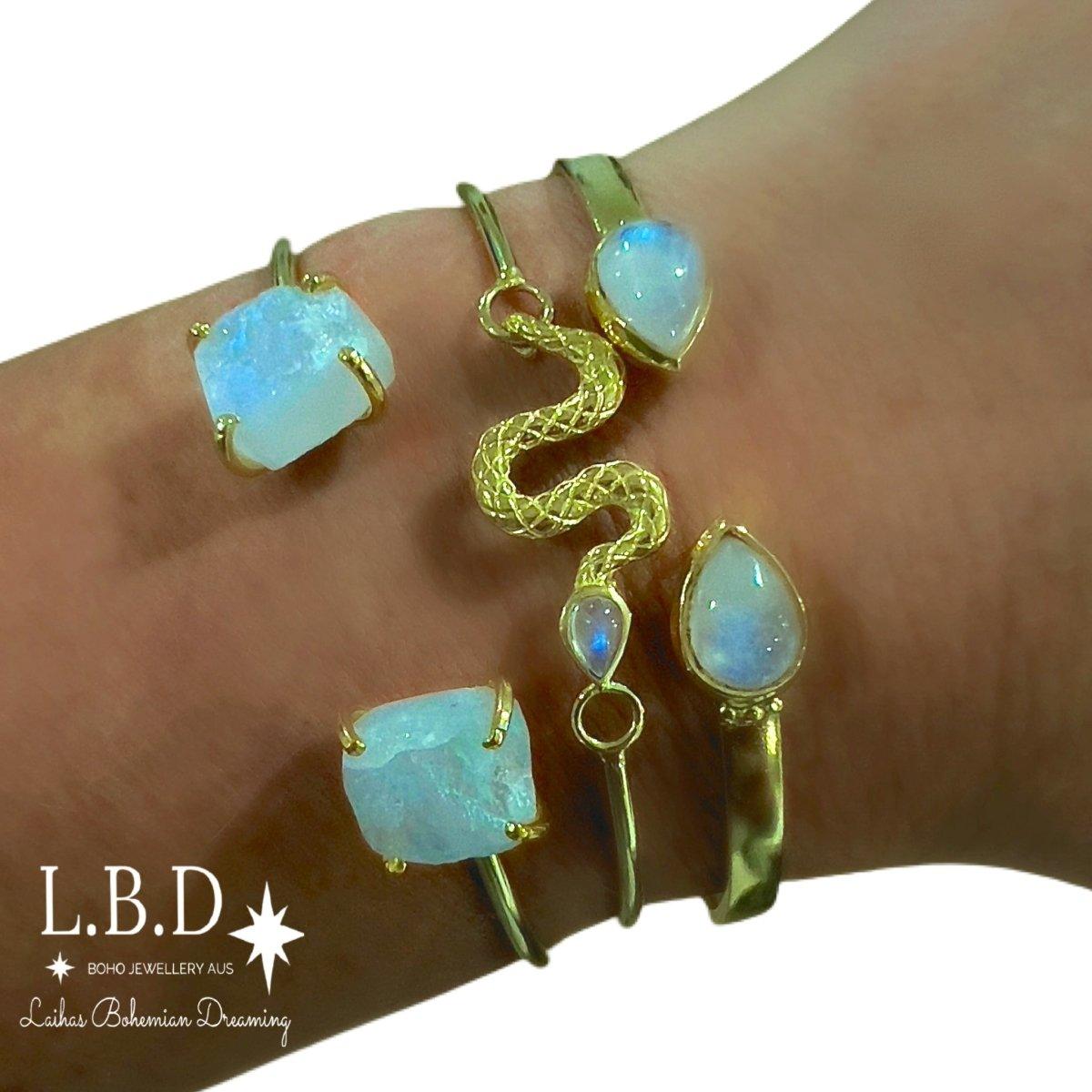 Laihas New Beginnings Gold Moonstone Snake Bangle Bracelet - Elegant Boho Jewelry for Women | Perfect for Parties, Weddings & Everyday Wear