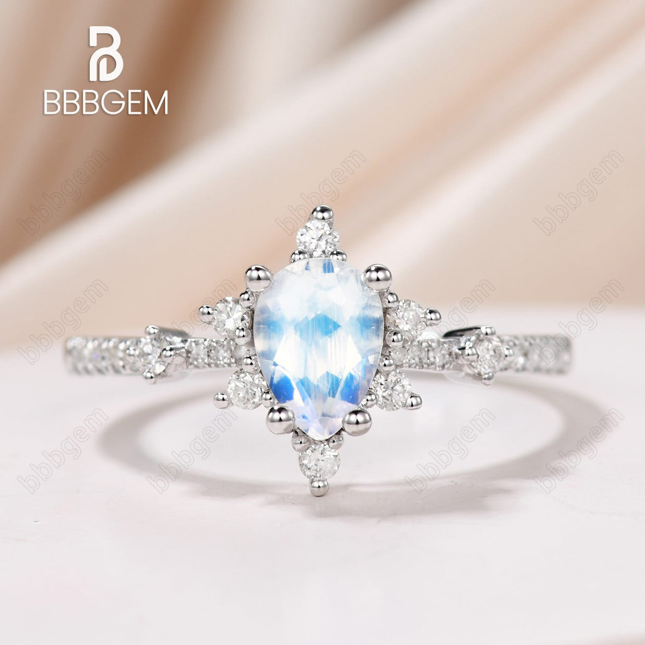 14K/18K Rose Gold Rainbow Moonstone & Diamond Engagement Ring - Unique Vintage Style for Women, Wedding, Proposal, Anniversary Gift - Perfect for Romantic Occasions & Special Moments