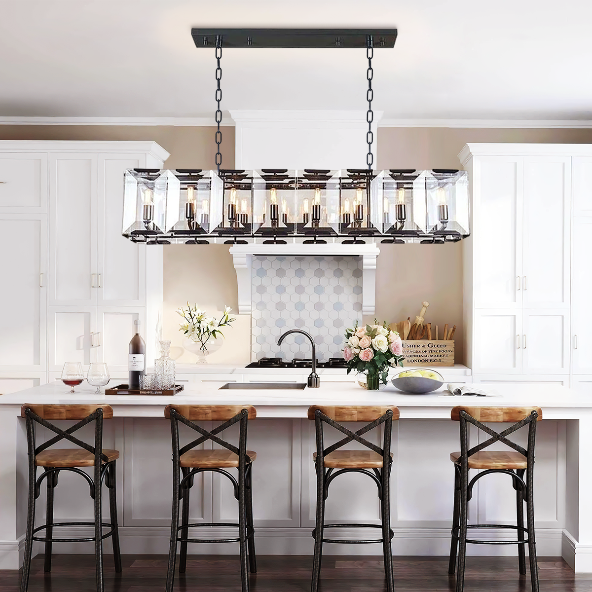 Apricity Crystal Rectangular Chandelier - Modern LED Ceiling Light Fixture for Dining Room, Living Room & Bedroom | Elegant Home Decor Lighting Solution