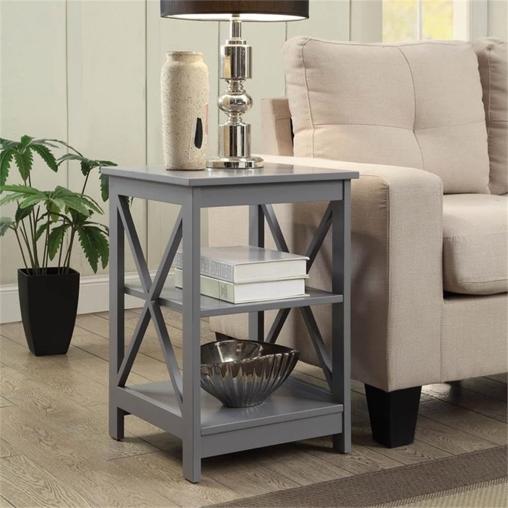 Pemberly Row Transitional Wood End Table with Middle & Bottom Shelf in Gray - Stylish Side Table for Living Room, Bedroom, or Office Decor