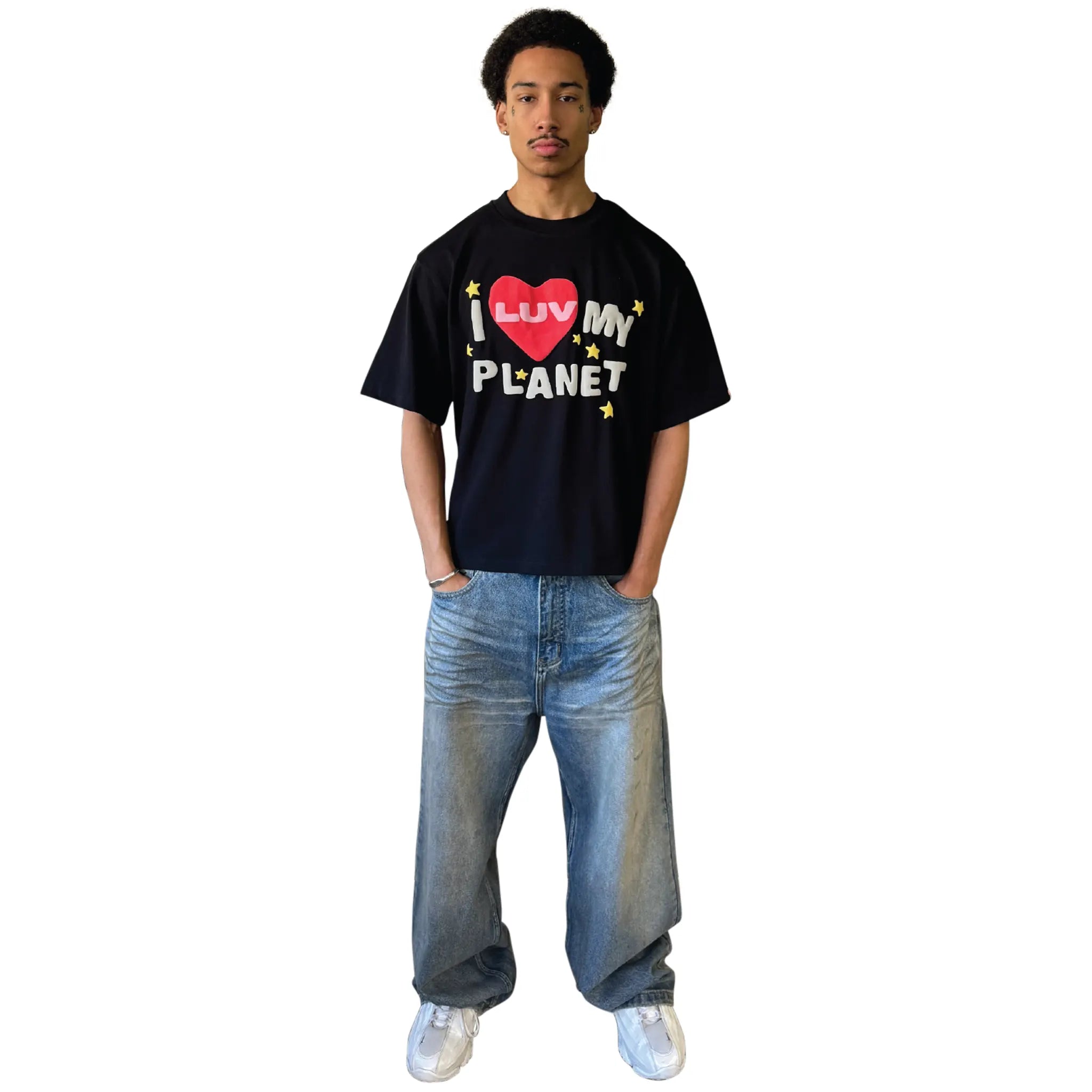 Broken Planet Luv My Planet Midnight Black T-Shirt - Eco-Friendly Cotton Tee for Men & Women - Perfect for Casual Wear, Street Style & Environmental Awareness