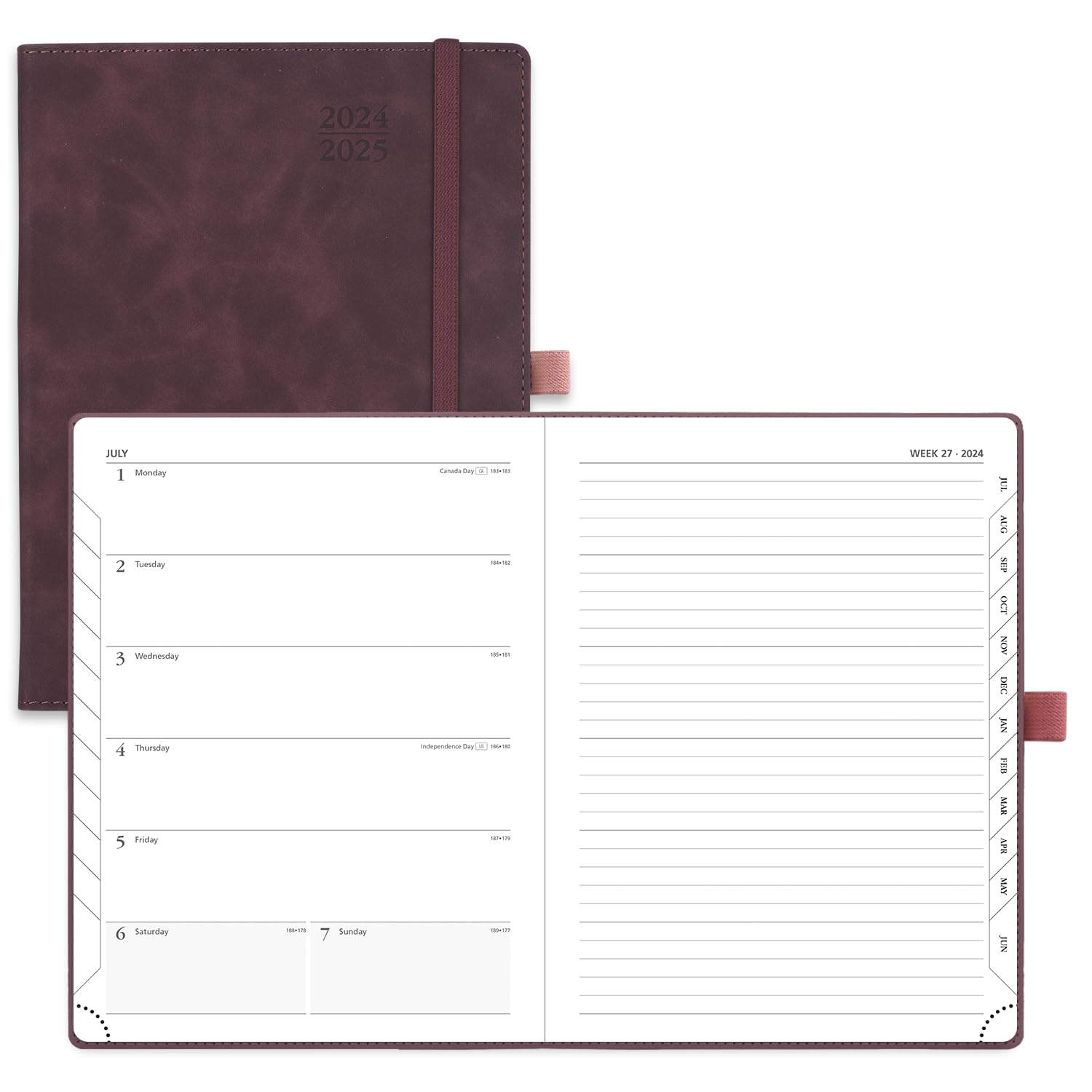 POPRUN 2024-2025 Academic Planner (6.5'' x 8.5'') - Weekly & Monthly Organizer with Leather Cover, Inner Pocket & Tabs | July 2024 - June 2025 Student Planner for Time Management, School, Work & Personal Goals | Perfect for College Students, Professionals & Productivity Enthusiasts