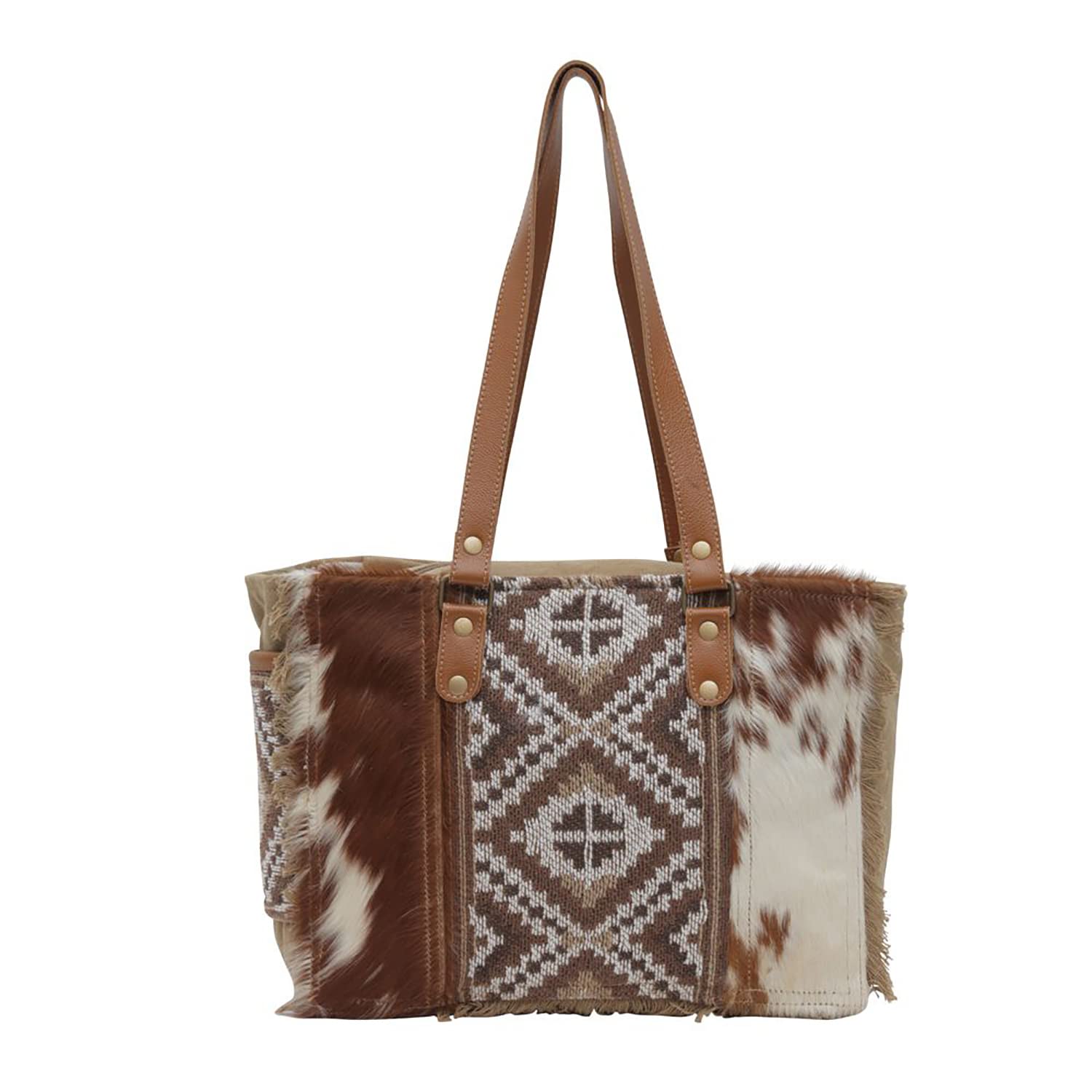 Myra Bag Western Style Canvas Tote Bag for Women - Cotton & Upcycled Leather Shoulder Weekender Bag - Perfect for Travel, Shopping & Daily Use