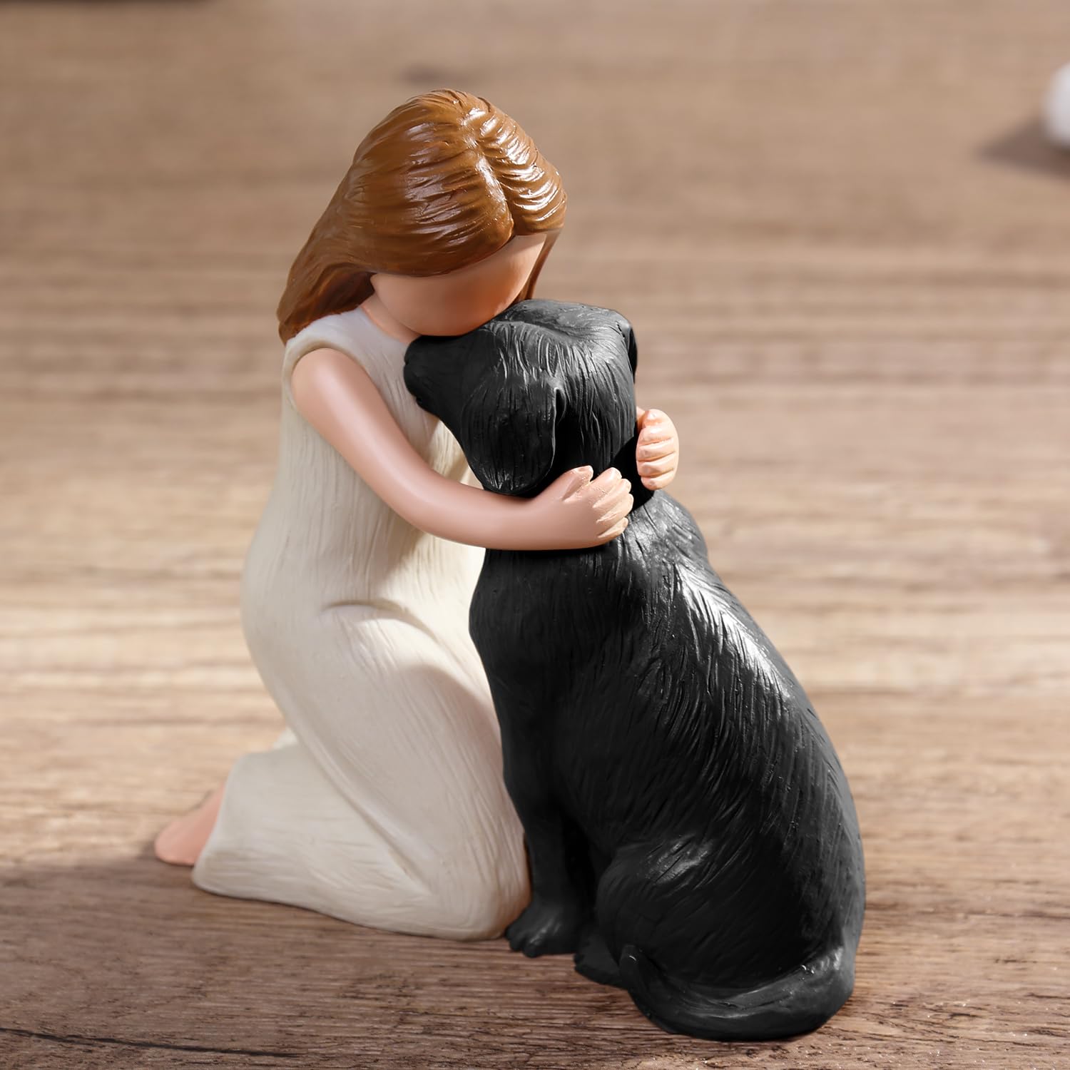 Hand-Painted Black Dog Figurine - Memorial Statue for Dog Lovers, Friendship & Remembrance Gift, Angel Dog Sculpture for Home Decor, Pet Loss Comfort, and Shelf Display