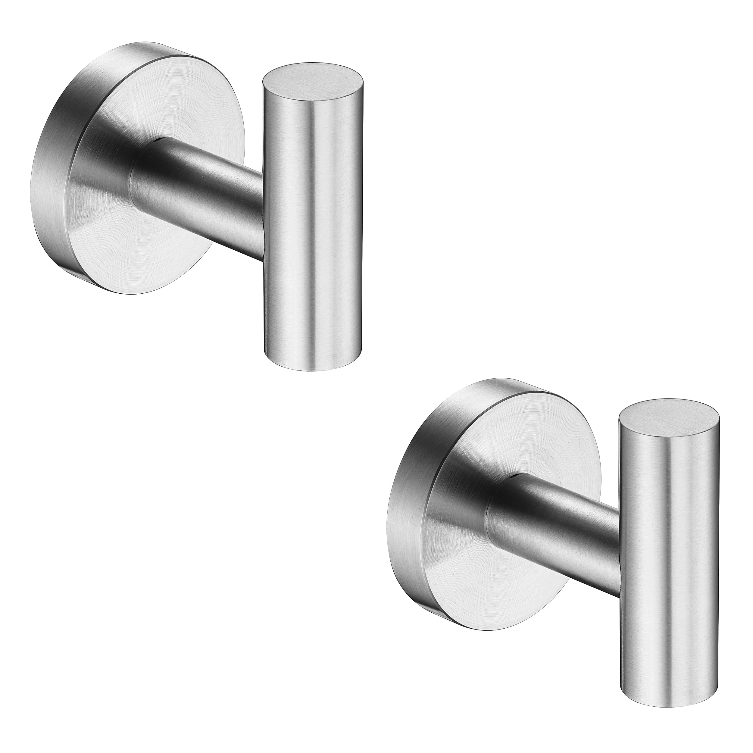 Nolimas 2-Pack Brushed Nickel Wall Mounted Stainless Steel Towel Hooks - SUS 304 Round Coat & Robe Hooks for Bathroom, Kitchen, Garage, Hotel - Perfect for Hanging Towels, Clothes, and Sponges on Doors & Cabinets
