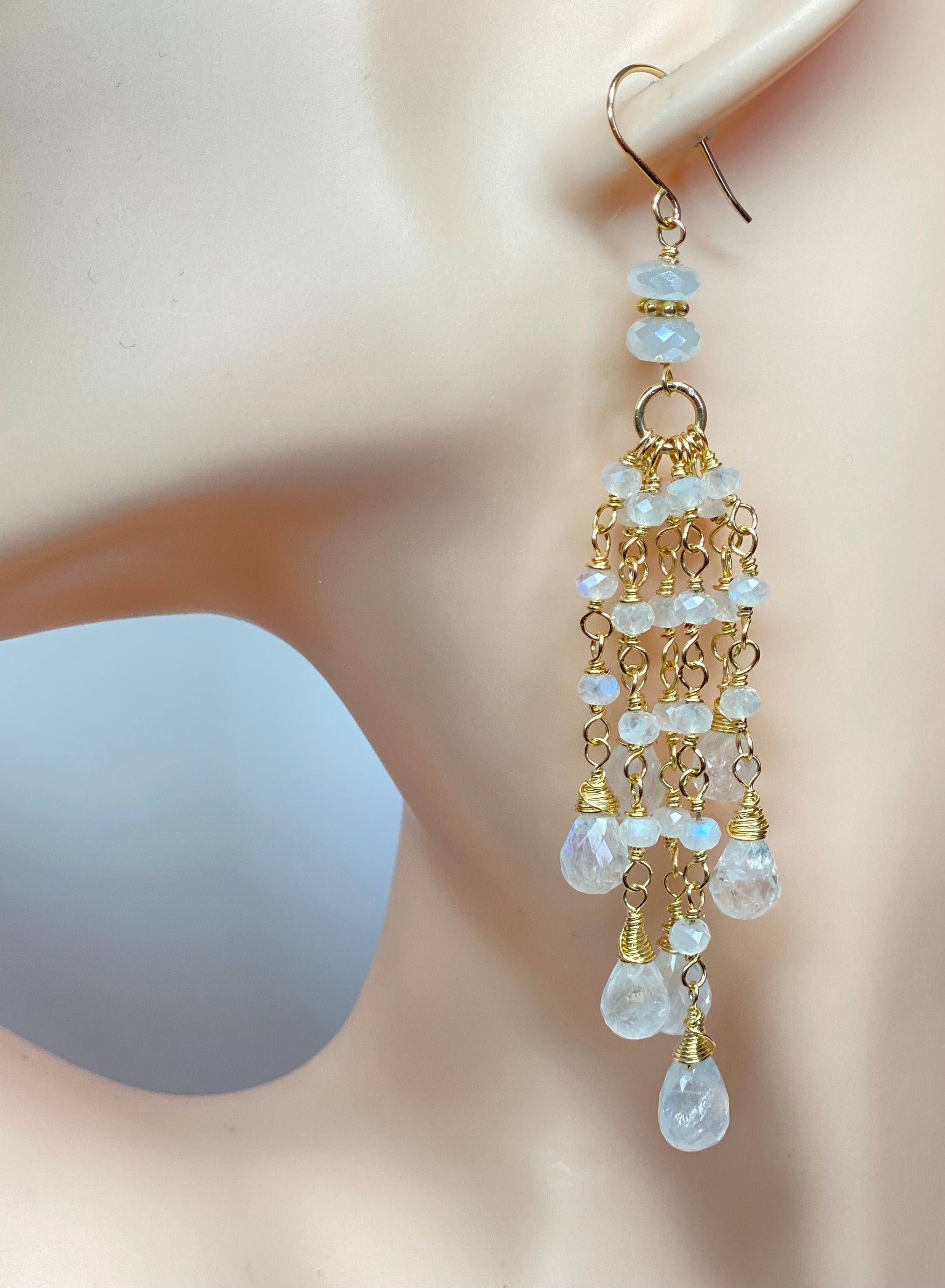 Rainbow Moonstone Tassel Earrings - 14K Gold Plated Dangle Earrings for Women | Perfect for Weddings, Parties & Boho Fashion
