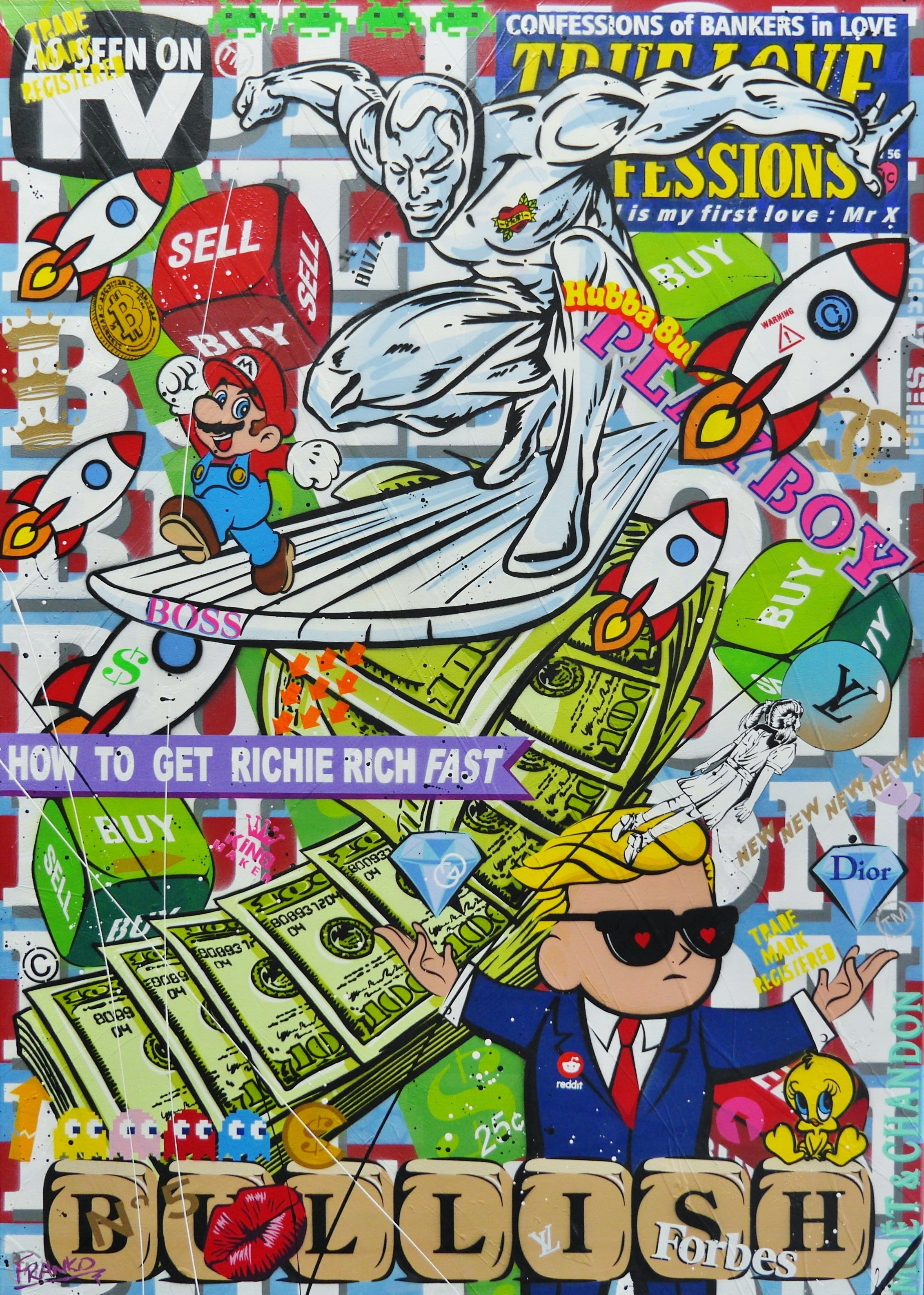 Money Safari 100cm x 140cm Monopoly Man Textured Urban Pop Art Canvas Painting - Modern Wall Decor for Living Room, Office & Game Room
