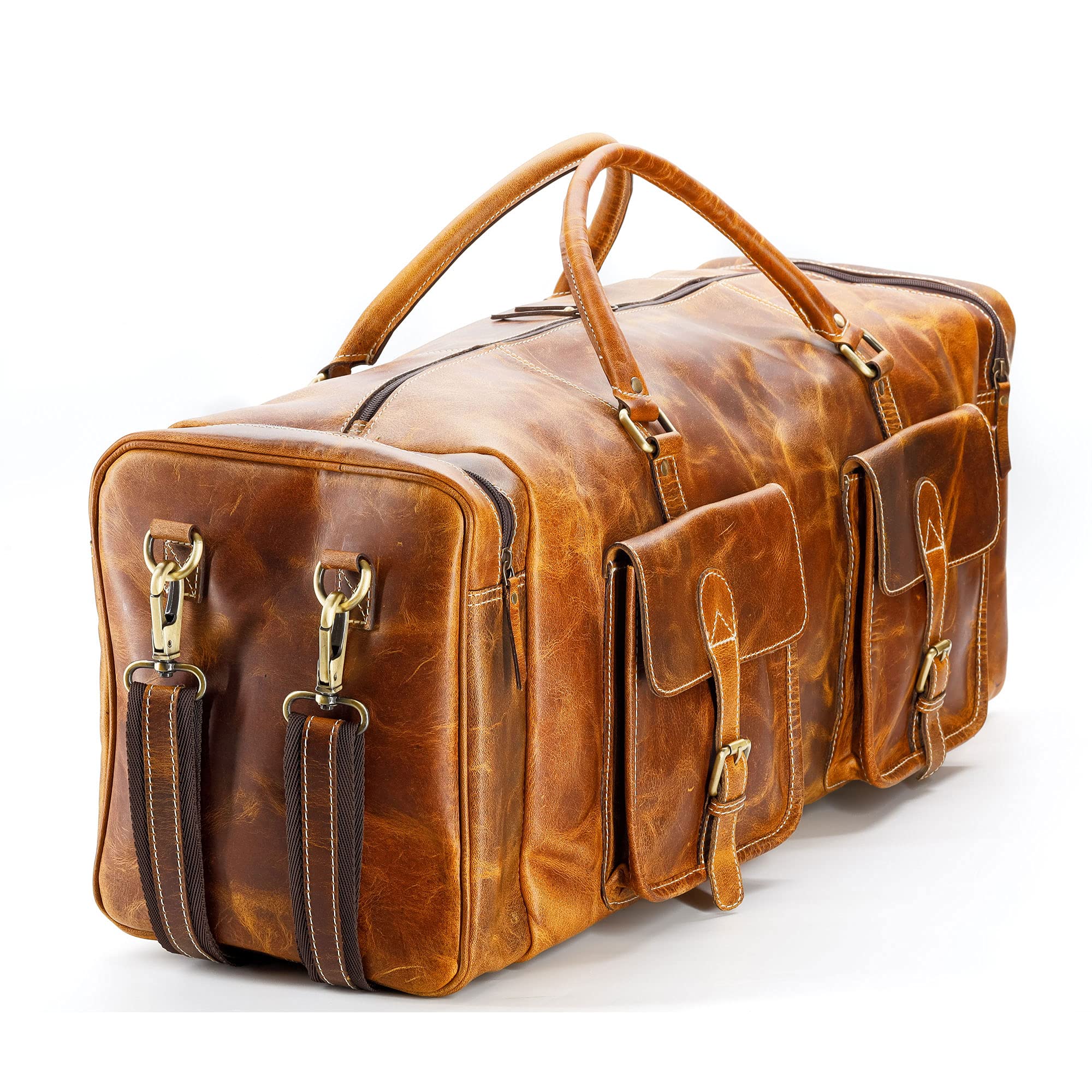 28 Inch Leather Duffel Bag for Travel, Gym & Sports - Distressed Tan Overnight Weekender Holdall - Perfect for Cabin Carry-On, Workout & Weekend Getaways