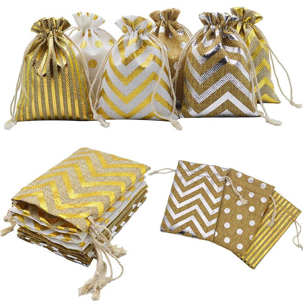 24Pcs Natural Linen Burlap Drawstring Bags - Small Jewelry Pouches for Wedding, Christmas, Birthday Party Favors | DIY Craft Storage Jute Sacks for Gifts, Jewelry, Beads & Small Keepsakes