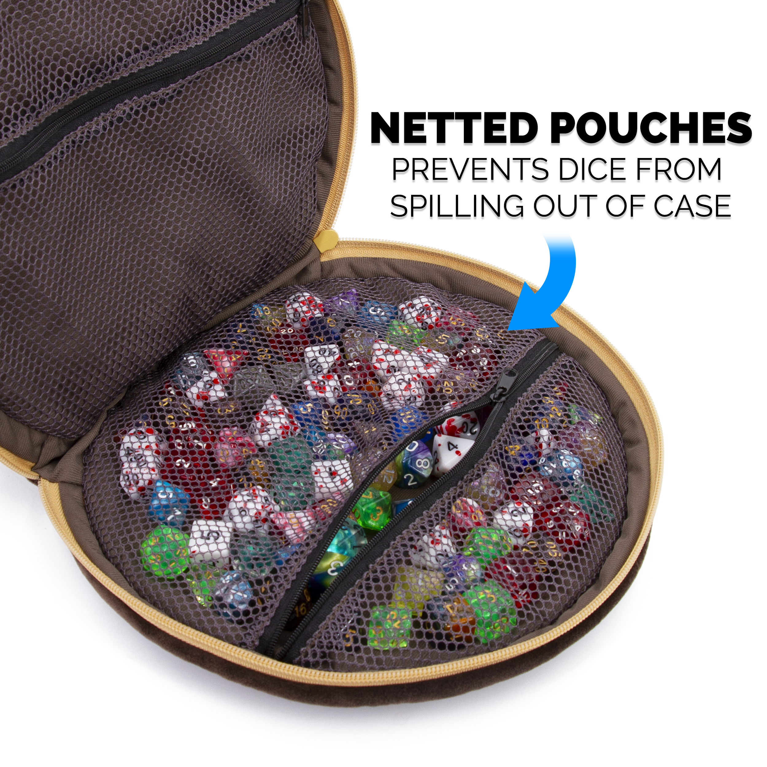 CASEMATIX Wearable Dice Case for RPG & Tabletop Games - Holds Up to 300 Dice with 7 Included Dice Sets - Soft Zippered Storage Pouch for D&D, MTG, Travel & Gaming Conventions