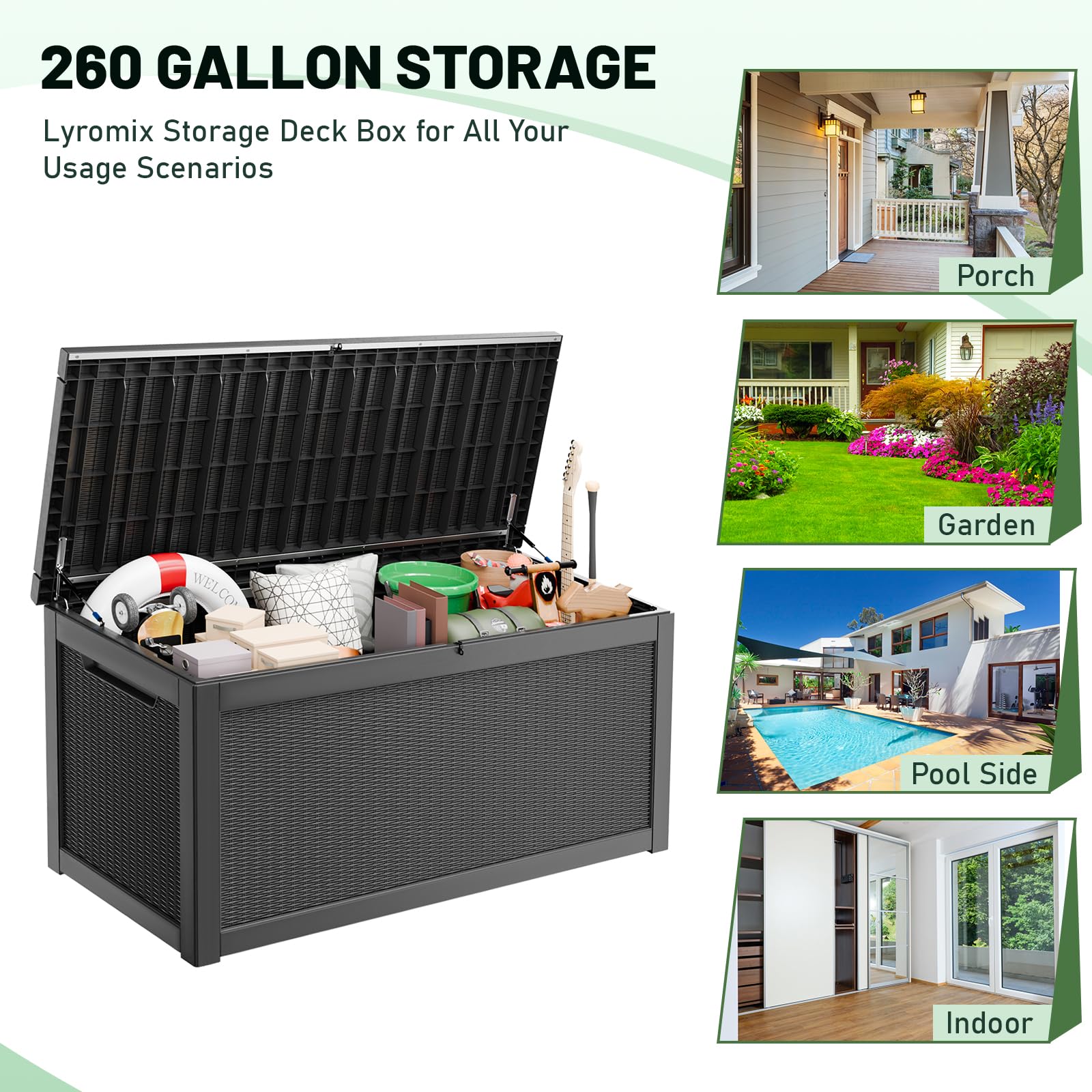 **XXXL 260 Gallon Large Waterproof Outdoor Storage Deck Box with Built-in Steel Beams – Heavy-Duty Resin Deck Box for Patio Furniture Cushions, Pool Supplies, Toys & Gardening Tools – Perfect for Backyard, Deck, and Poolside Storage**