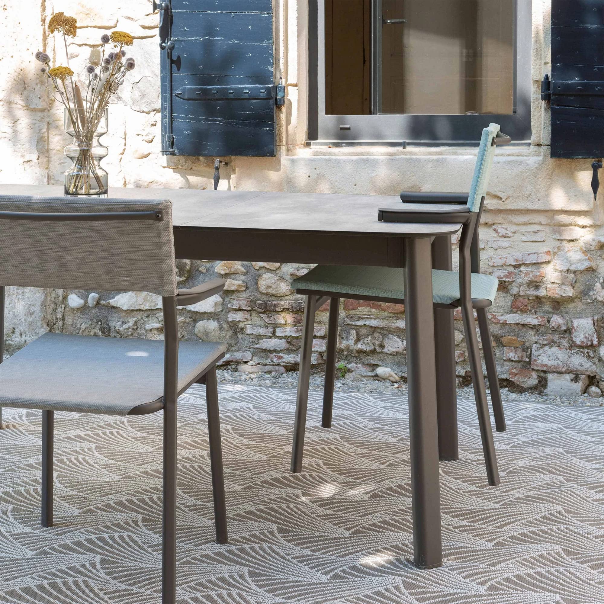 Lafuma ORON Outdoor Dining Armchair Set of 2 - Titanium Frame, Mistral Blue - Perfect for Patio, Garden, Poolside & Backyard Relaxation