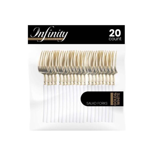 Premium Infinity Collection Gold & White Flatware Set - 20-Piece Elegant Dinnerware for Formal Dining, Parties & Special Occasions