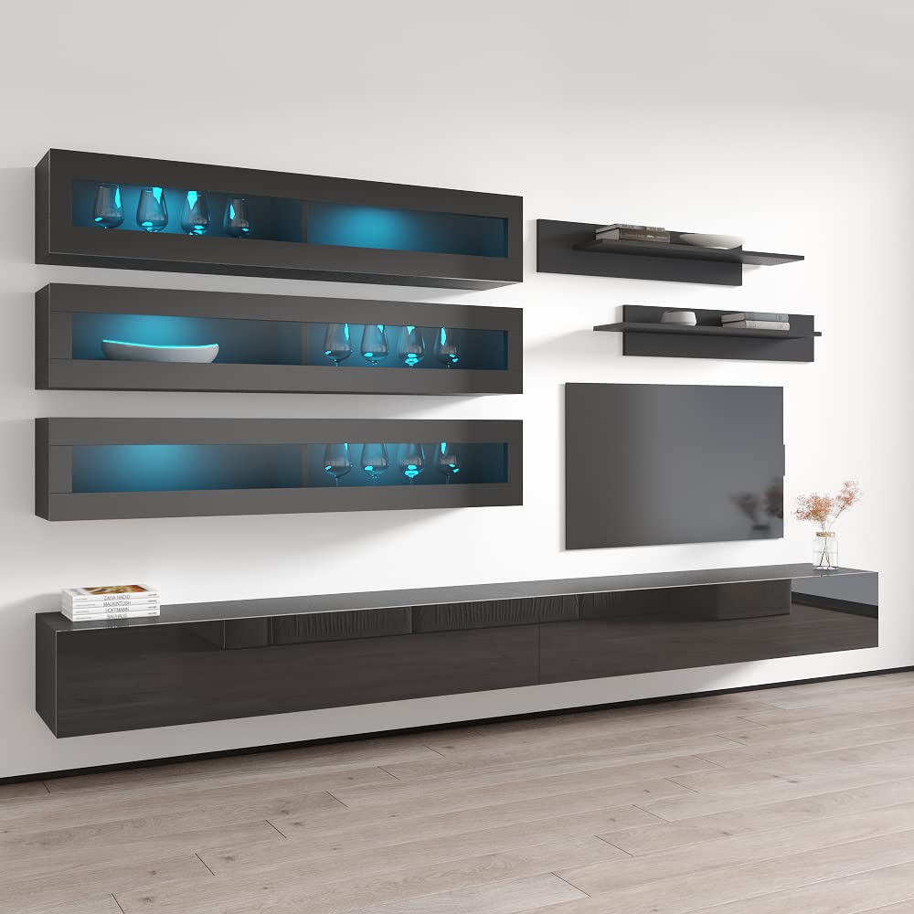 Modern Floating TV Stand with Storage & LED Lights - Wall-Mounted Entertainment Center Console for Bedroom & Living Room - 30 Inch TV Stand with Shelves - Gray - Perfect for Small Spaces & Home Theater Setup