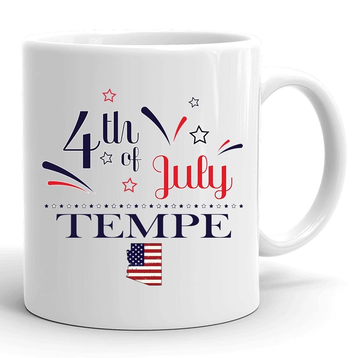 Custom 11oz White Coffee Mug with USA Flag - Personalized Independence Day Cup for Tempe Arizona - Happy 4th of July Gift for Coffee Lovers | Perfect for Home, Office & Patriotic Celebrations