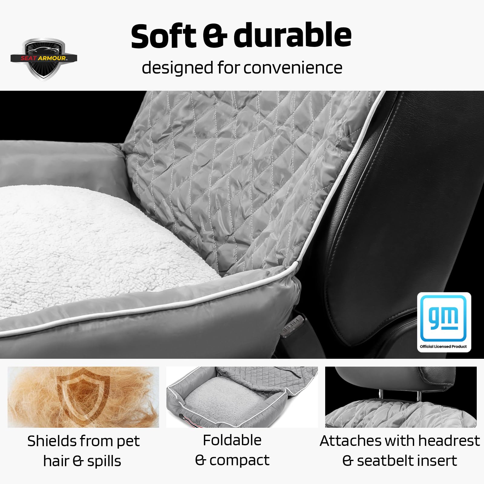 **Seat Armour Chevrolet PetBed2GO Dog Car Seat Cover – 2-in-1 Pet Bed & Car Seat Protector – Waterproof, Non-Slip, Full Protection – 26x20x6 in, 3.5 lbs, Gray – Perfect for Travel, Road Trips & Daily Commutes**