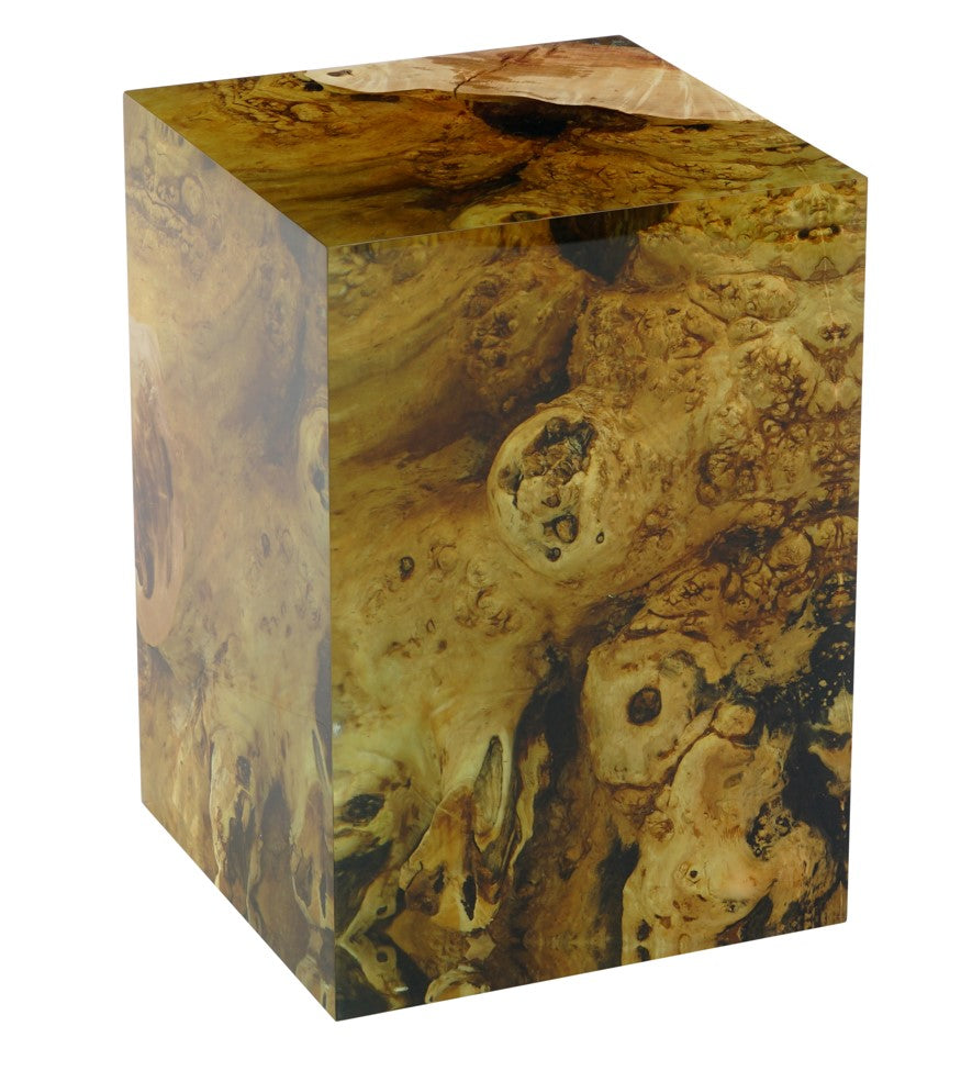 Modern Resin Cube Side Table with Epoxy Wood Design - Stylish Accent Stool for Living Room, Bedroom, or Office Decor