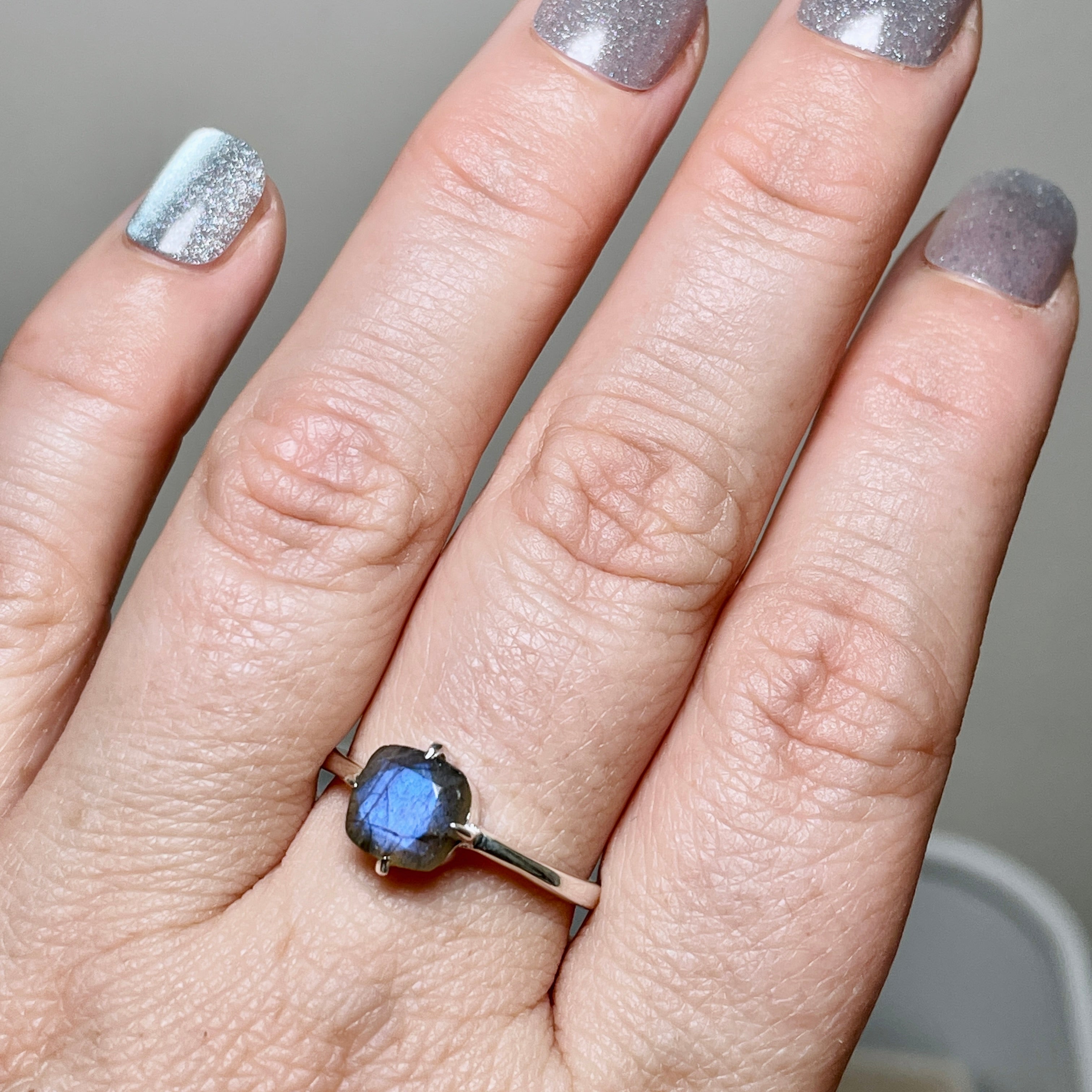Labradorite Faceted Square Solitaire Ring R4806 - Elegant Gemstone Jewelry for Women, Perfect for Weddings, Parties & Special Occasions