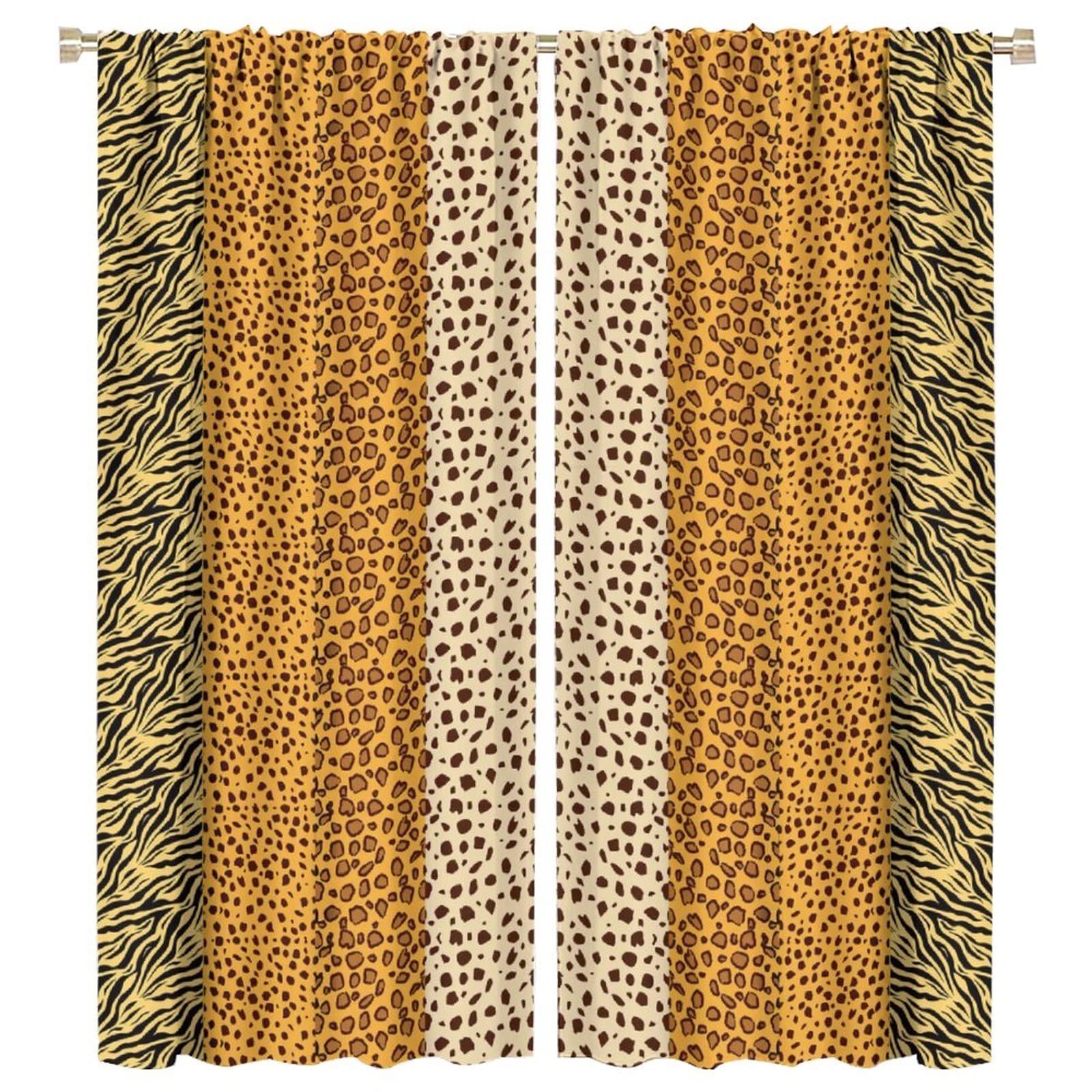 Wildlife Print Blackout Curtains - Leopard Tiger Deer Animal Print Vintage Country Style Solid Curtains for Living Room & Bedroom (55x63 Inches) - Perfect for Home Decor, Privacy & Light Blocking