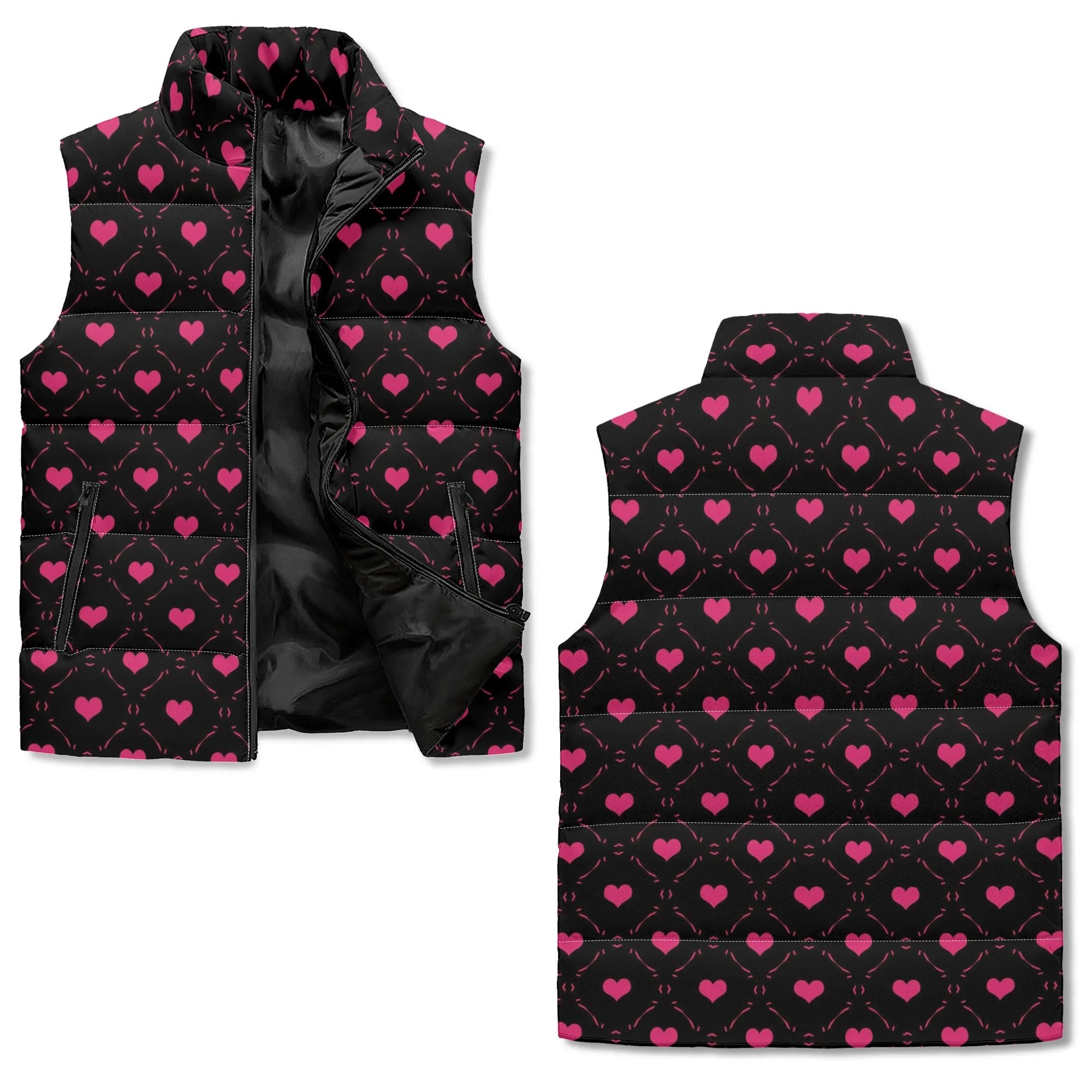 Little Pink Hearts Lightweight Zip Up Puffer Vest for Women - Cozy Winter Fashion Outerwear | Perfect for Casual Outfits, Outdoor Activities & Layering