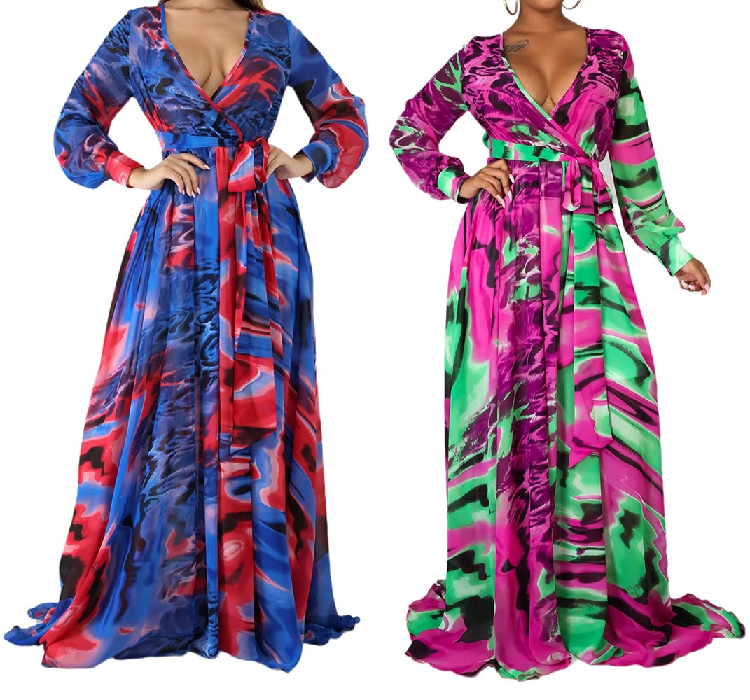 JTNFairy Women's Floral Print Long Maxi Dress - Plus Size Casual & Party Outfits for Beach, Wedding & Summer Vacations