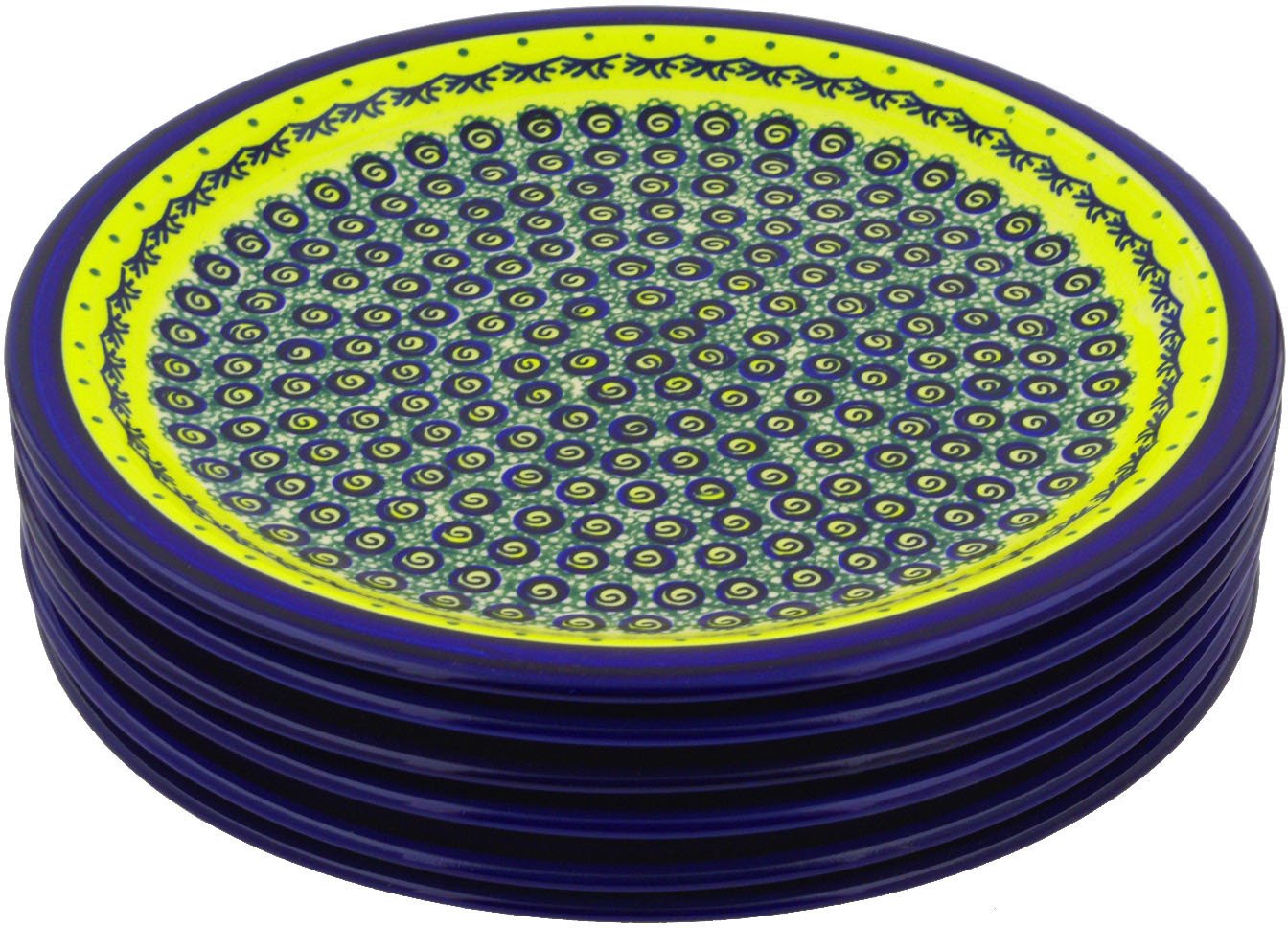 Authentic Polish Pottery 10¾-inch Set of 6 Plates - Peacock & Bumble Bee Design - Handcrafted Ceramic Dinnerware with Certificate of Authenticity | Perfect for Home Dining, Wedding Gifts & Collectors