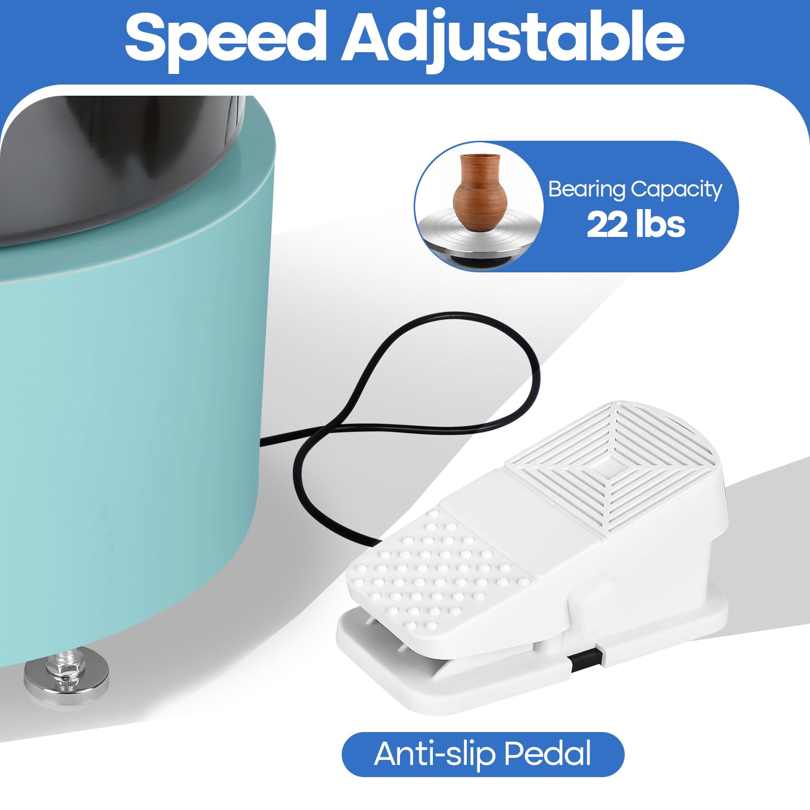 MZOKUU 11 Inch Electric Pottery Wheel for Adults - Ceramic Forming Machine with Foot Pedal, Sculpting Tools Kit, Direct Drive Motor & Dual Rotation - Perfect for Clay Art, Ceramic Making & DIY Craft Projects (Blue) - Great Gift for Artists & Hobbyists