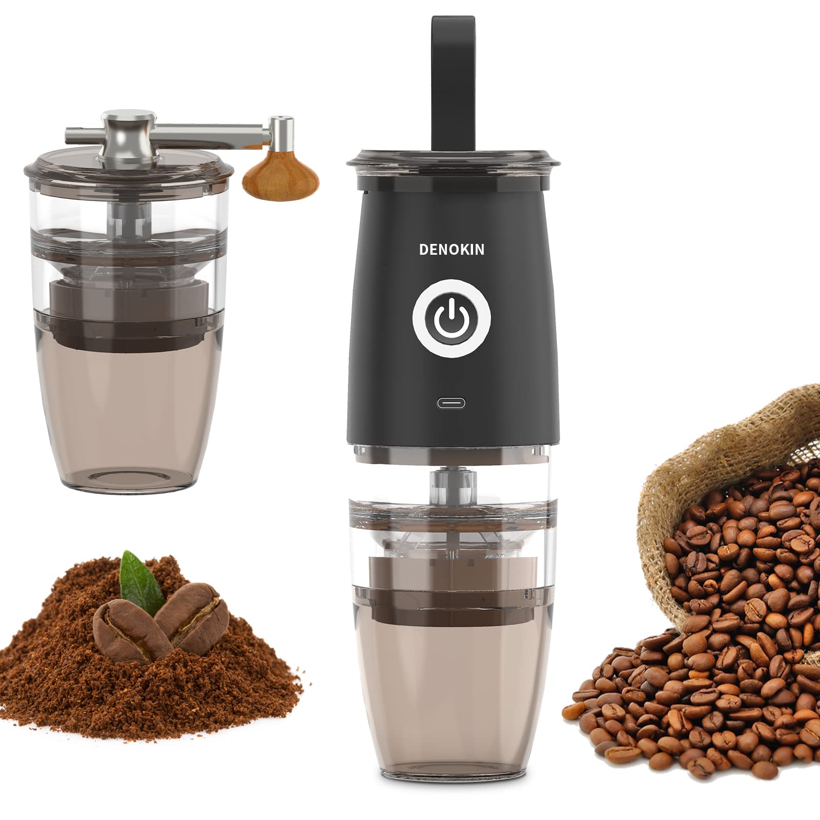Premium Portable Burr Coffee Grinder - Electric & Manual 2-in-1 USB Rechargeable Coffee Bean Mill with 5 Adjustable Grind Settings for Espresso, French Press & Drip Coffee (Classic Black) - Perfect for Home, Office & Travel Use