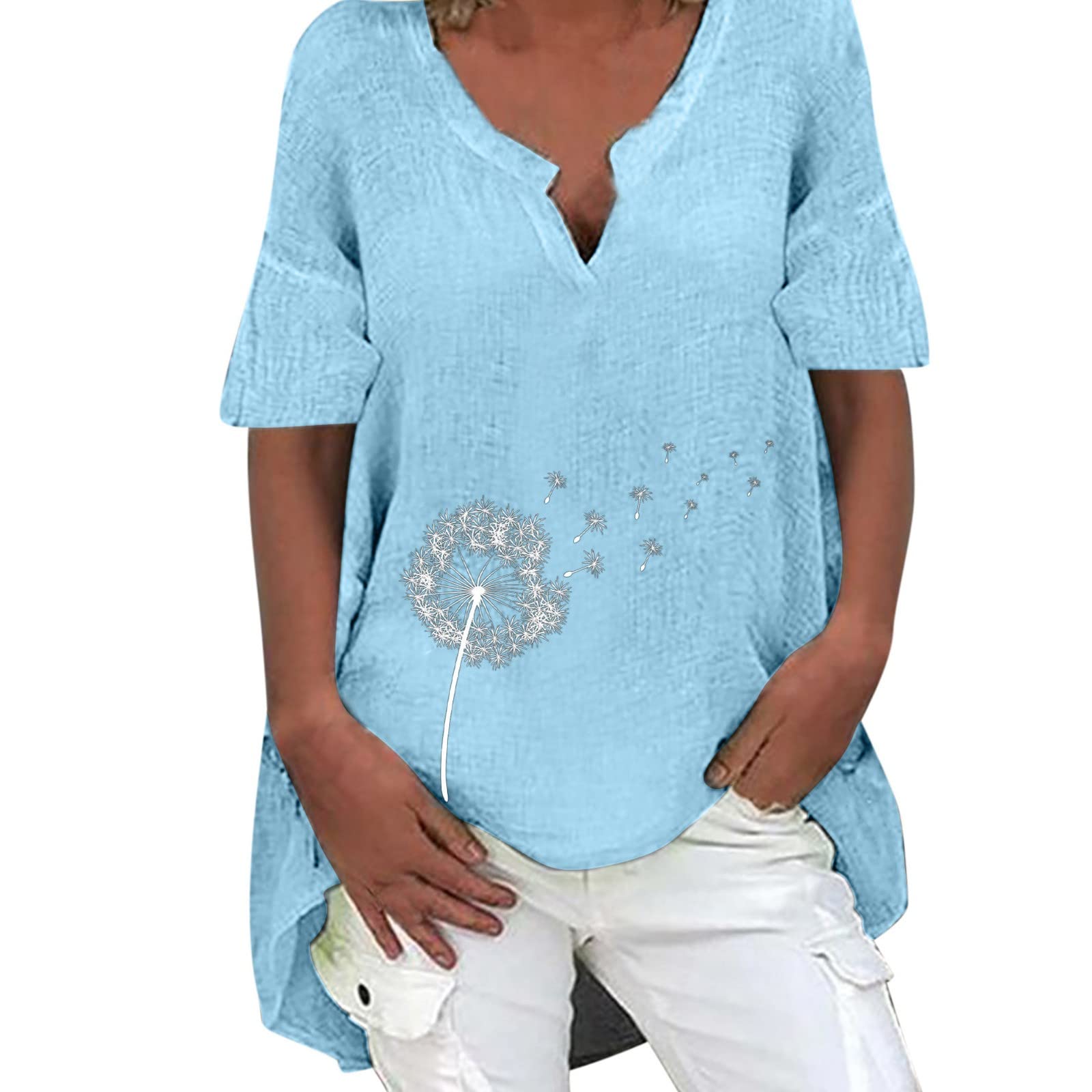 Women's Loose Fit Short Sleeve Crew Neck Blouse - Casual Work Tops for Summer - Sky Blue XXL - Perfect for Office Wear, Weekend Outings & Summer Vacations