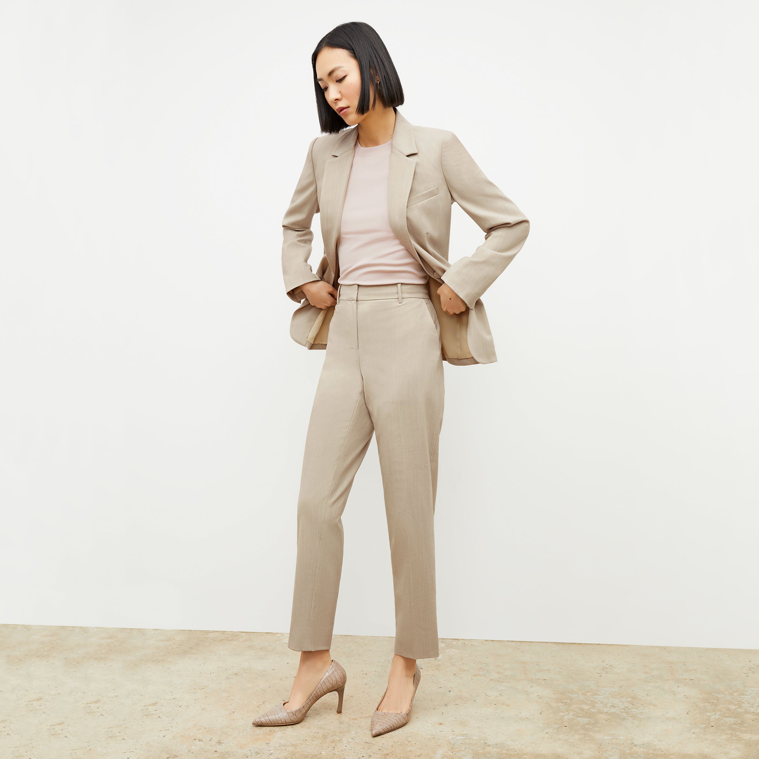 Mejia Washable Wool Twill Pants for Women - Natural Melange Color | Comfortable & Durable Office Wear & Travel Outfits