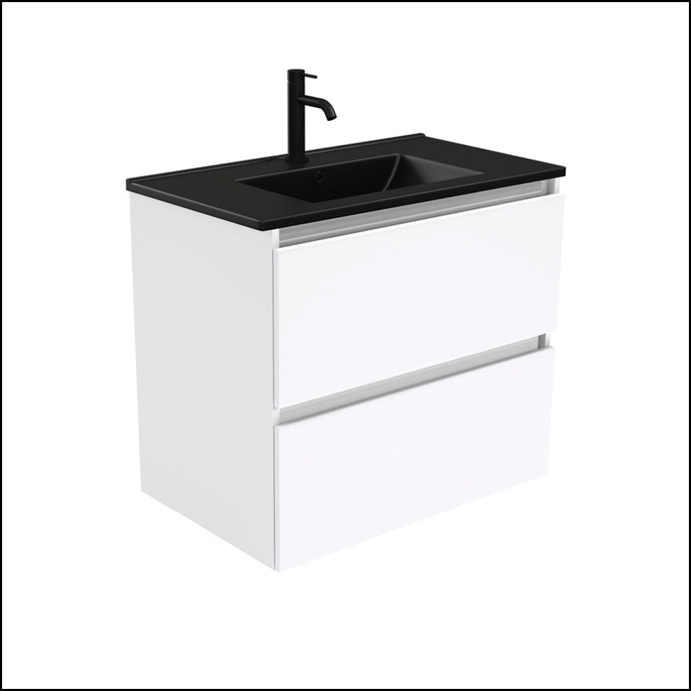 Fienza 750mm TCLB75Q Dolce Matte Black Wall-Mounted Bathroom Vanity with Sink - Modern White Finish for Small Spaces, Powder Rooms & Guest Bathrooms