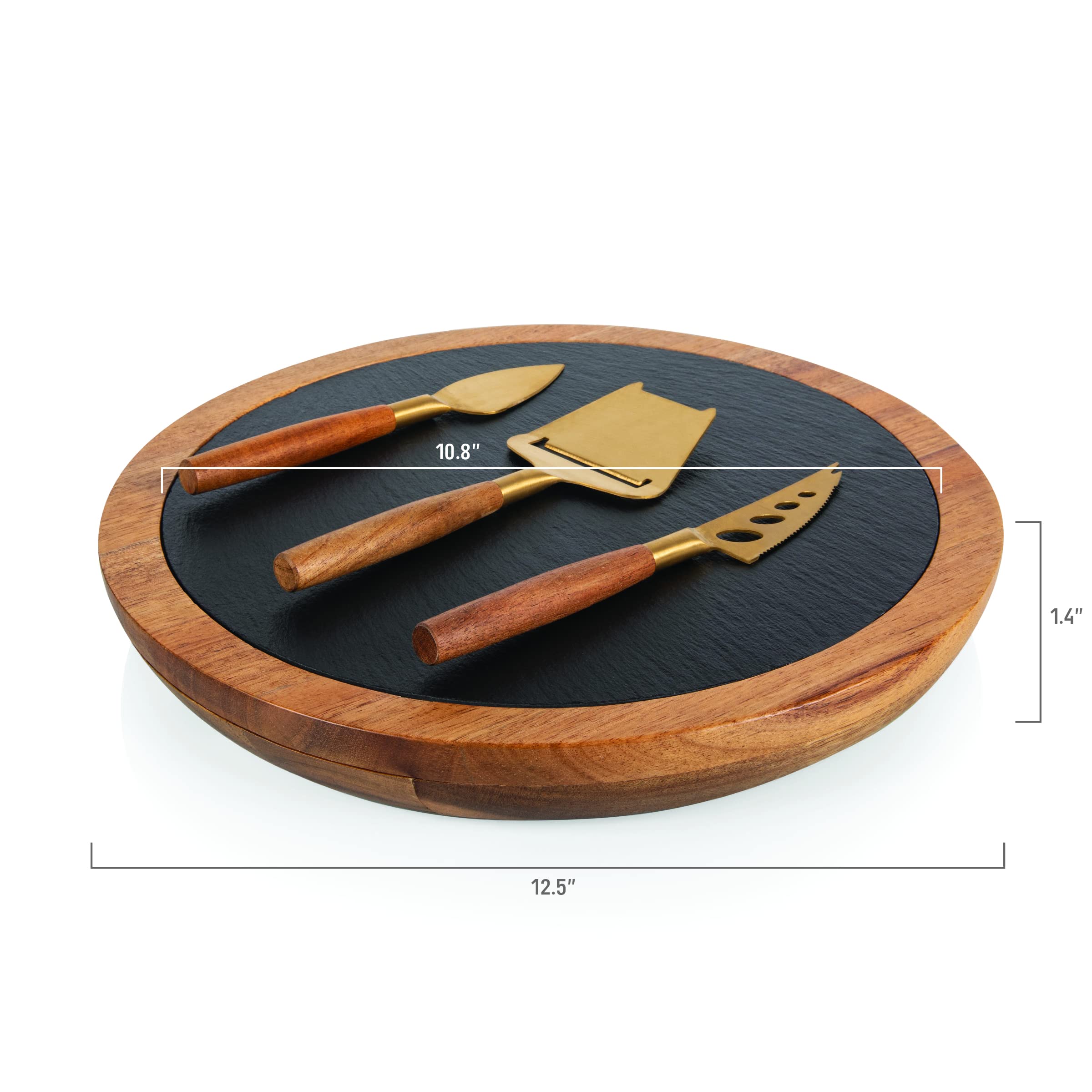 PICNIC TIME TOSCANA Premium Acacia Wood & Slate Cheese Board Set with Gold Accents - Complete Charcuterie Serving Platter with Cutting Tools - Perfect for Wine Parties, Holiday Entertaining & Gourmet Gift Giving