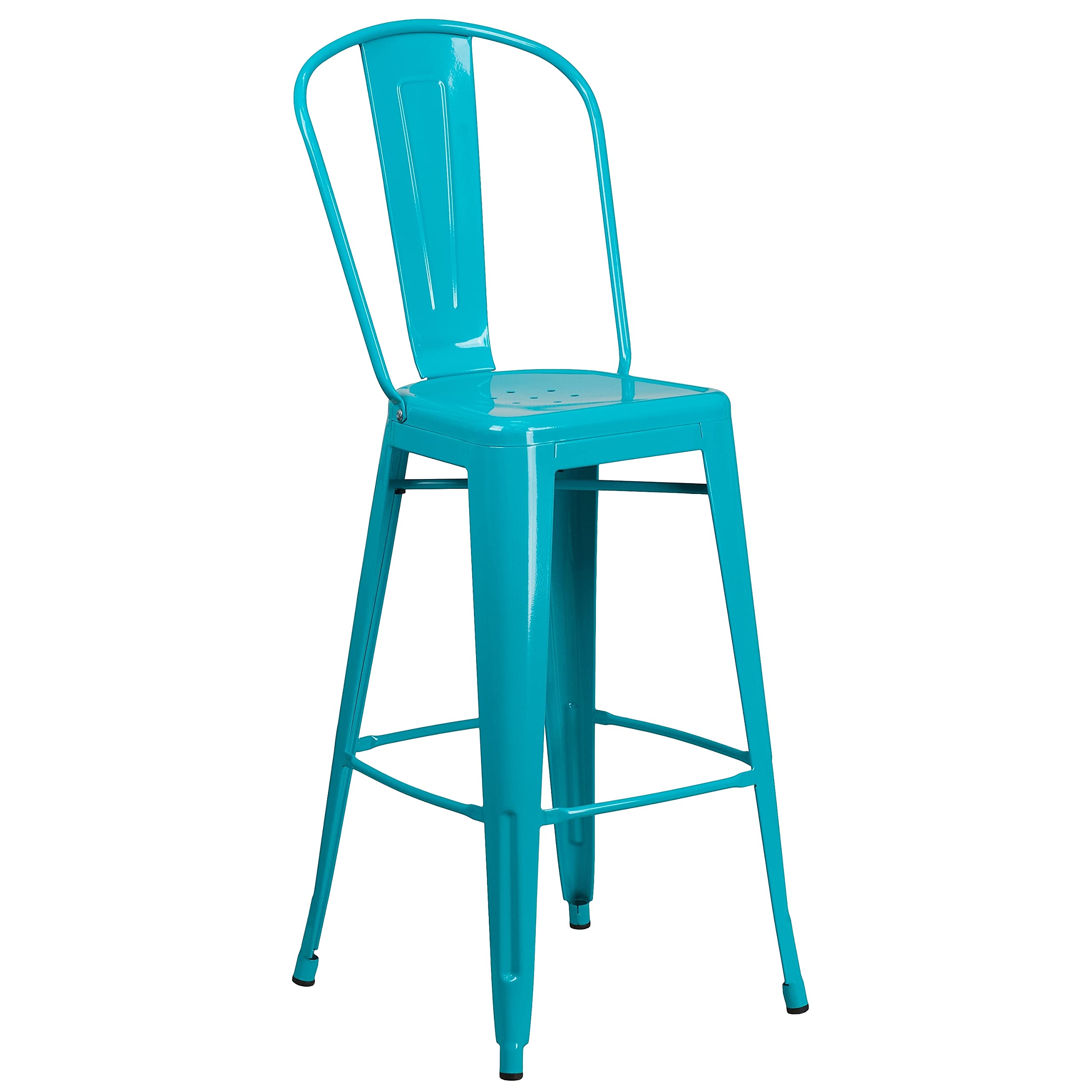 Flash Furniture High Crystal Blue Metal Bar Stools with Backrest - Indoor/Outdoor Counter Height Stools, Set of 4 - Perfect for Kitchen Islands, Patio Bars & Game Rooms