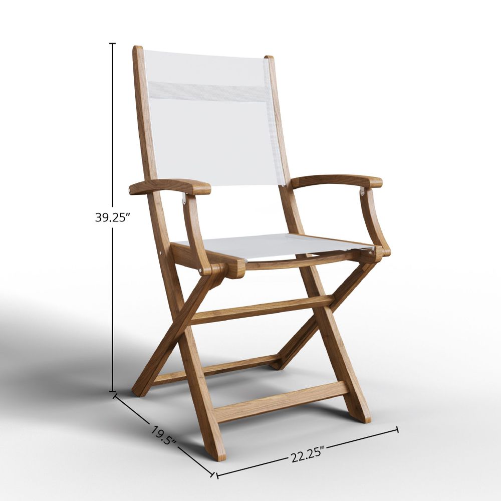 Lucas 3-Piece White Teak Outdoor Bistro Set with Folding Table & Armchairs - Perfect for Patio, Garden, and Small Balcony Dining