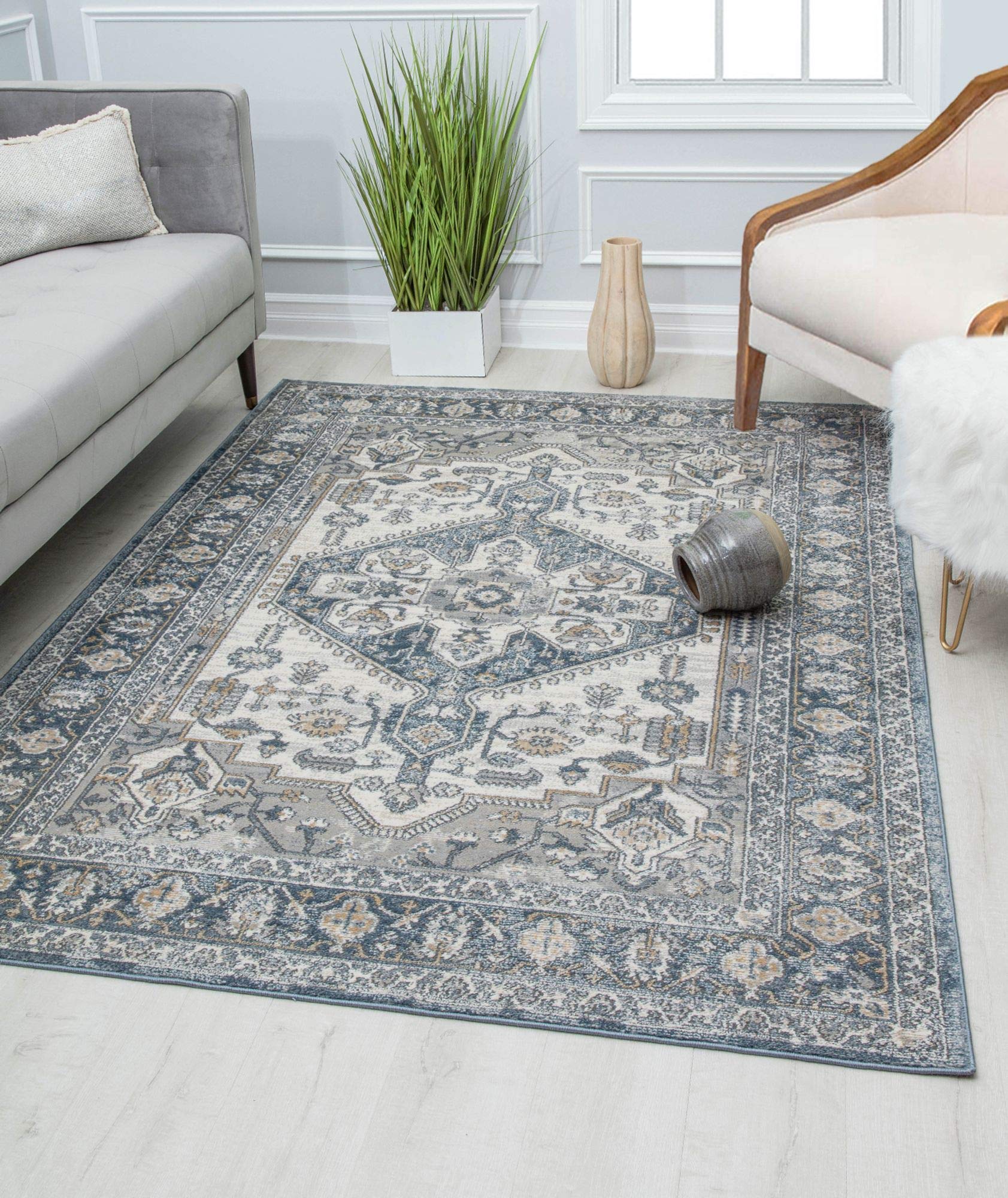 Rugs America Ludlow MD55A London Fog Vintage Area Rug 8' x 10' - Transitional Distressed Design for Living Room, Bedroom & Office Decor