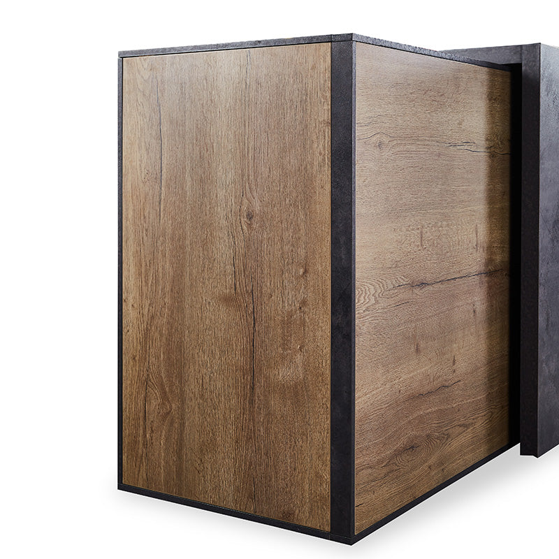 Modern 8ft Reception Desk with Tobacco & Dark Concrete Finish - Perfect for Office Lobby, Hotel Front Desk, and Corporate Waiting Areas