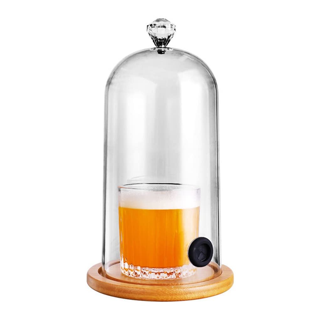 Premium 12.2cm PC Dome Cloche with Wooden Base - Smoke Infuser Cover for Plates, Bowls & Glasses - Ideal for Cocktail Smoking, Food Presentation & Kitchen Display