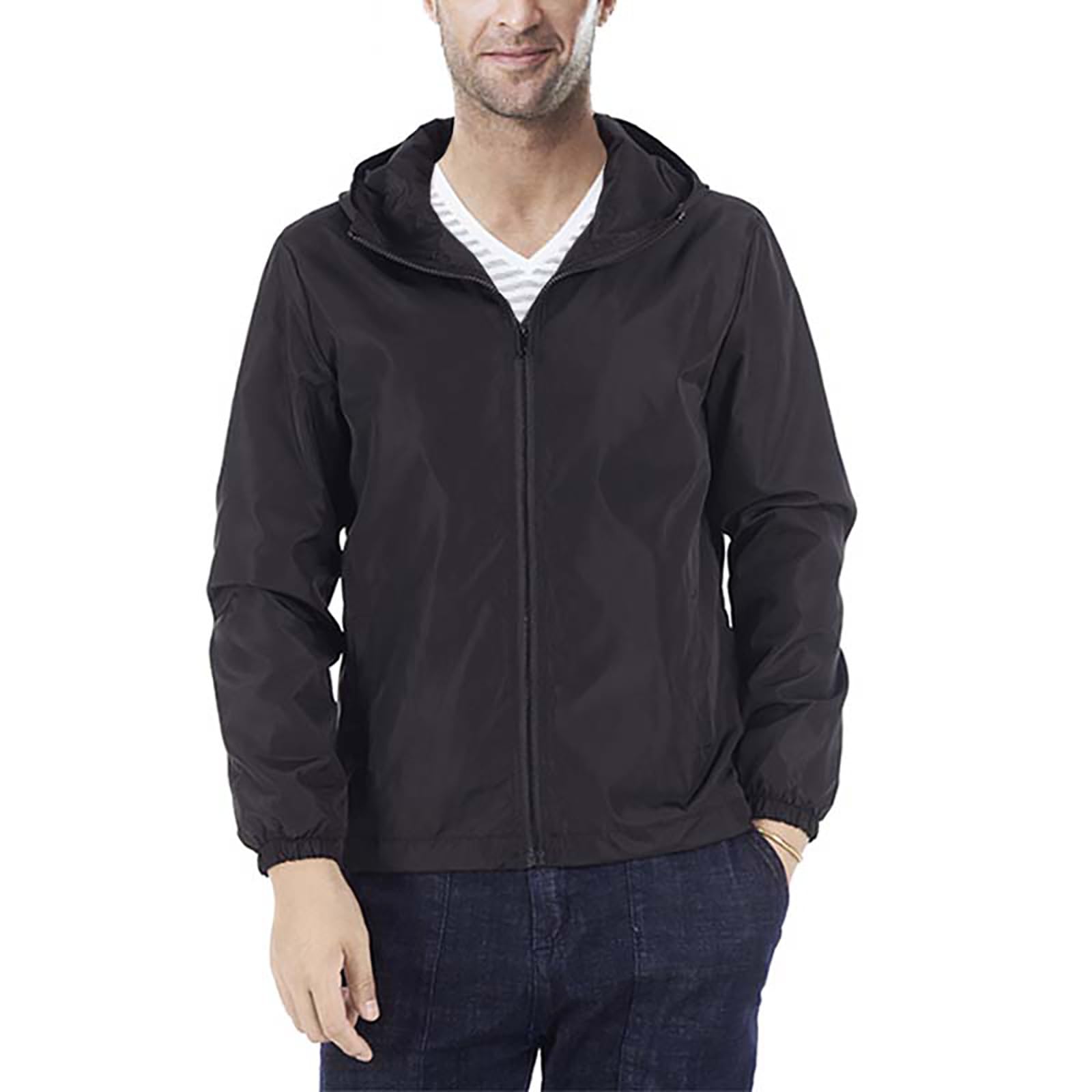Men's Lightweight Windbreaker Jacket - Hooded Zippered for Hiking & Cycling