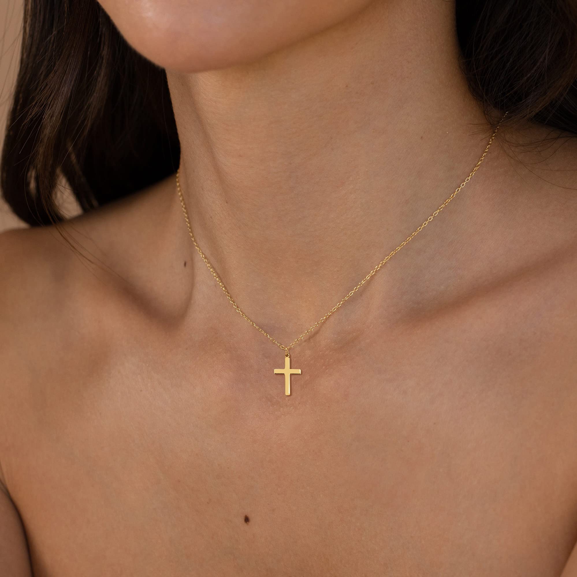 DEARMAY Dainty Cross Necklace for Women - 14k Gold Filled & Sterling Silver Layered Choker, Minimalist Thin Chain Necklace, Elegant Small Cross Pendant Jewelry | Perfect Gift for Her, Everyday Wear, Church, Special Occasions