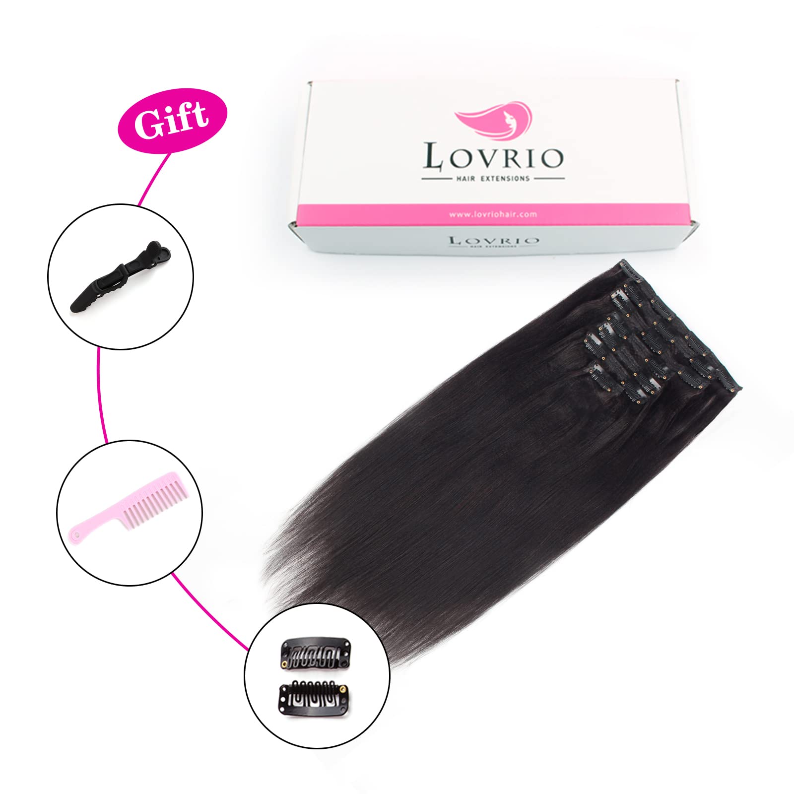 22 Inch Light Yaki Straight Clip-in Human Hair Extensions - Double Weft, 120g, 7 Pieces with 17 Clips - Natural Black, Real Thick Human Hair for Black Women - Perfect for Daily Styling, Volume Boost & Special Occasions