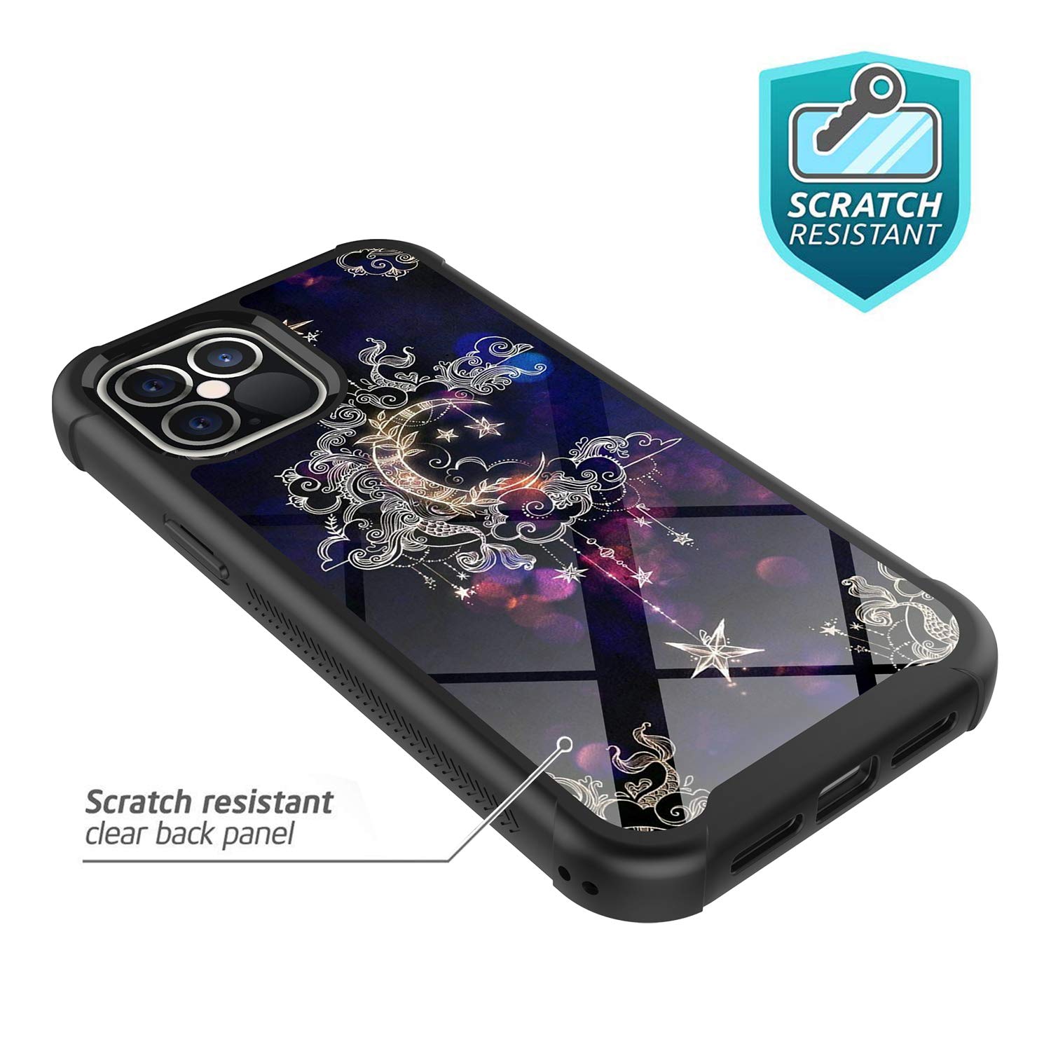 Premium iPhone 12 Pro Max Case [6.7-Inch] - Rosebono Hybrid IMD Design, Anti-Scratch Silicone Cover with Fashion Graphic (Wiccan Moon) | Cute & Colorful Protection for Everyday Use, Work & Travel