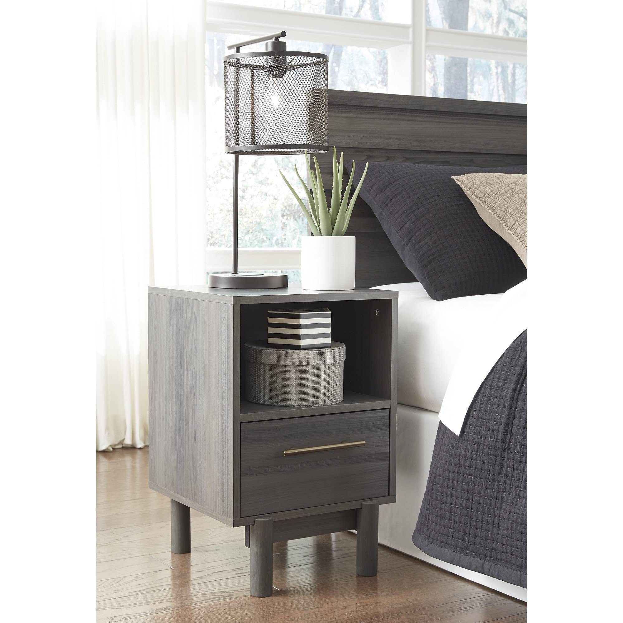 Modern Grey 1-Drawer Nightstand with MDF Wood Finish - Stylish Bedside Storage for Bedroom, Living Room, or Office