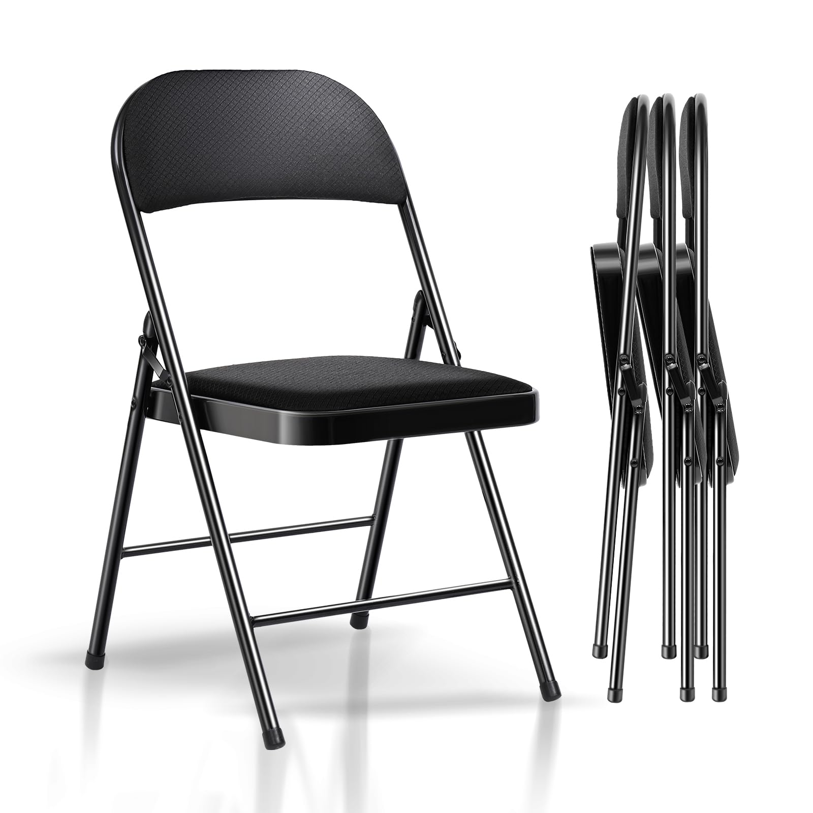 4 Pack Black Fabric Padded Folding Chairs with Cushion - Heavy Duty Steel Frame Event Chairs (450lb Capacity) for Office, Wedding, Party, Banquet & Outdoor Gatherings - Set of 4