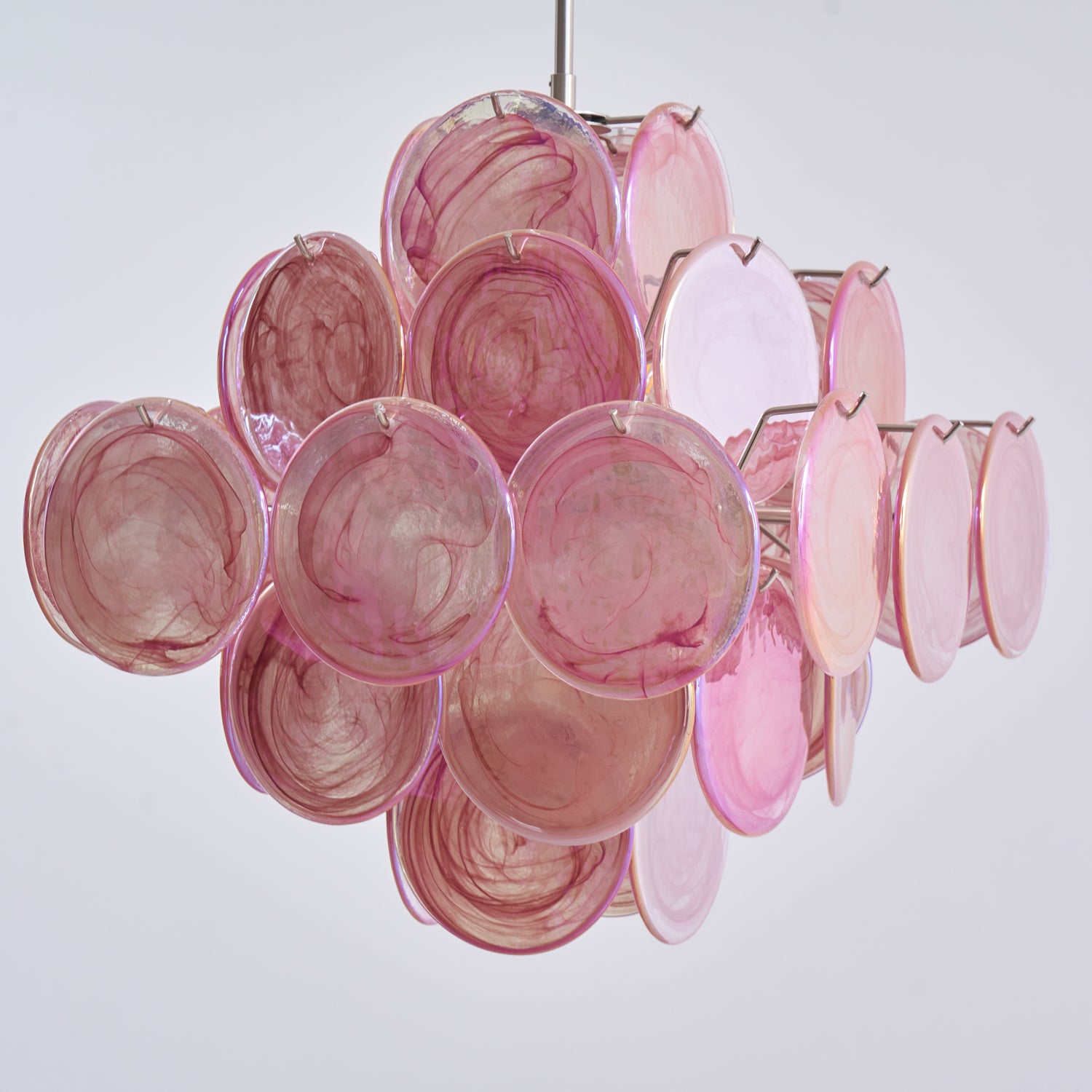 Murano Pink Glass Disc Chandelier - Elegant Venetian Style Ceiling Light Fixture for Dining Room, Bedroom or Living Room Decor
