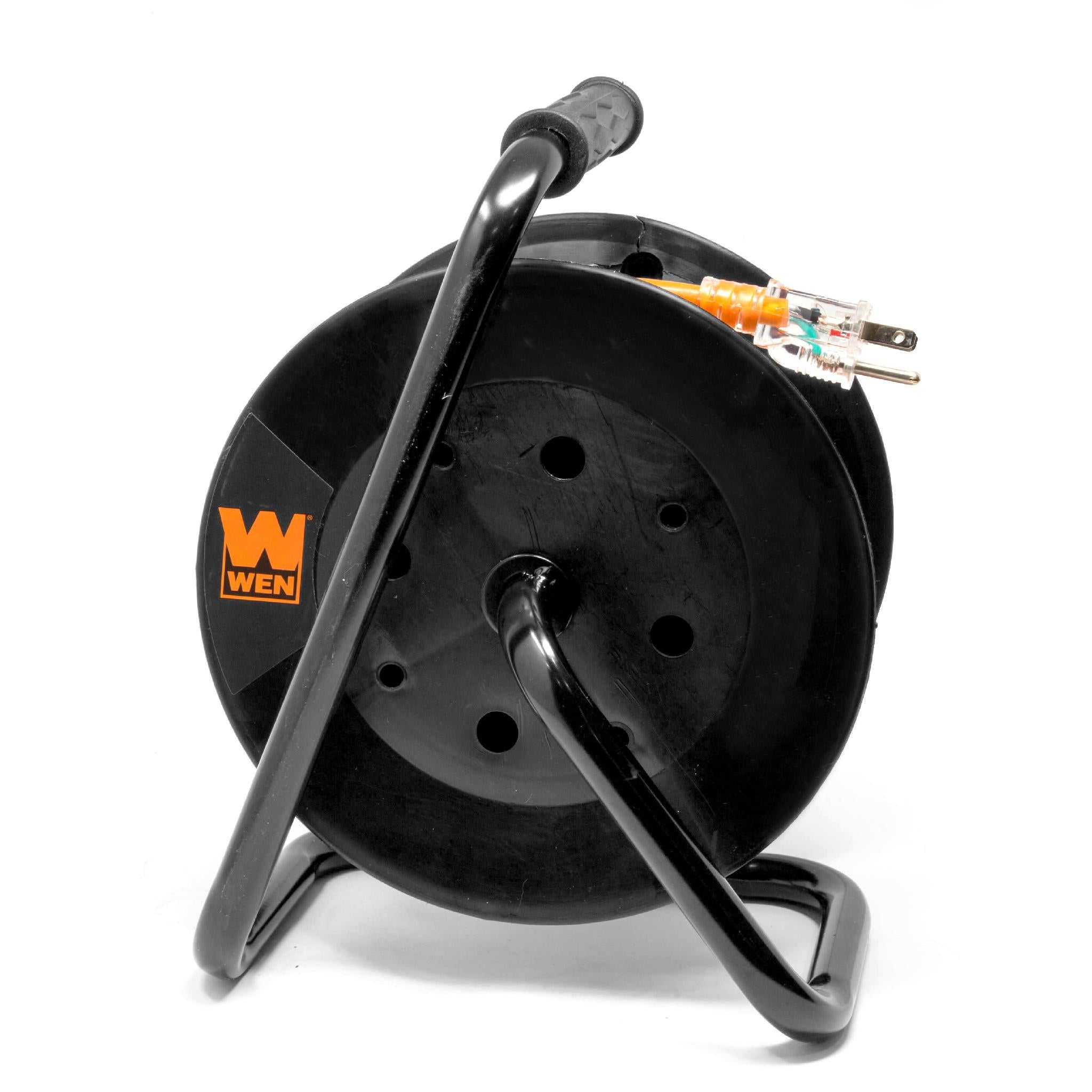 WEN PC5043R 50ft 14 Gauge Heavy Duty SJTW Outdoor Extension Cord Reel with Lighted NEMA 5-15R Outlet - Perfect for Power Tools, Holiday Lights & Outdoor Equipment