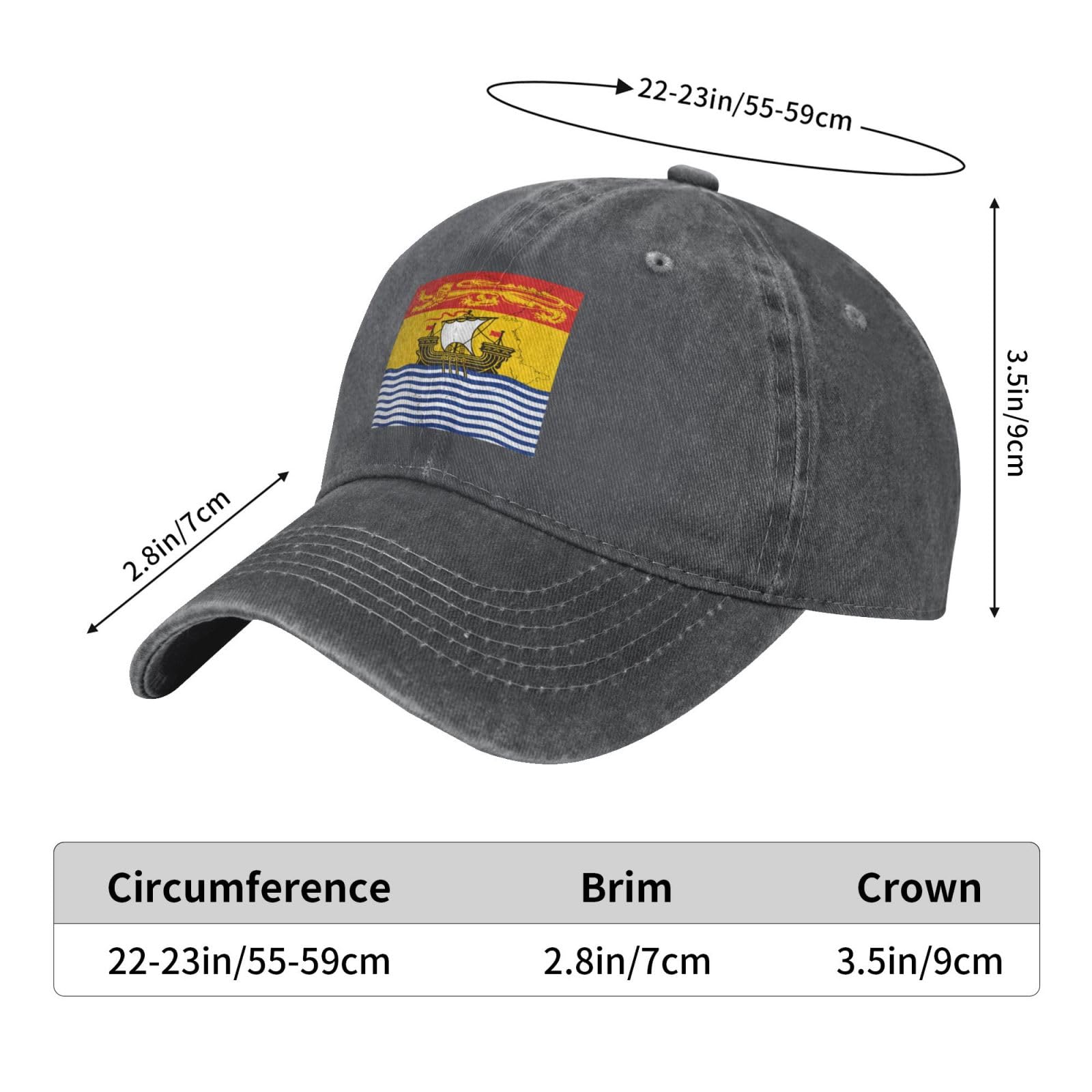 New Brunswick Flag Map Trucker Hat for Men & Women - Adjustable Denim Baseball Cap, Dad Hat for Golf, Outdoor & Casual Wear