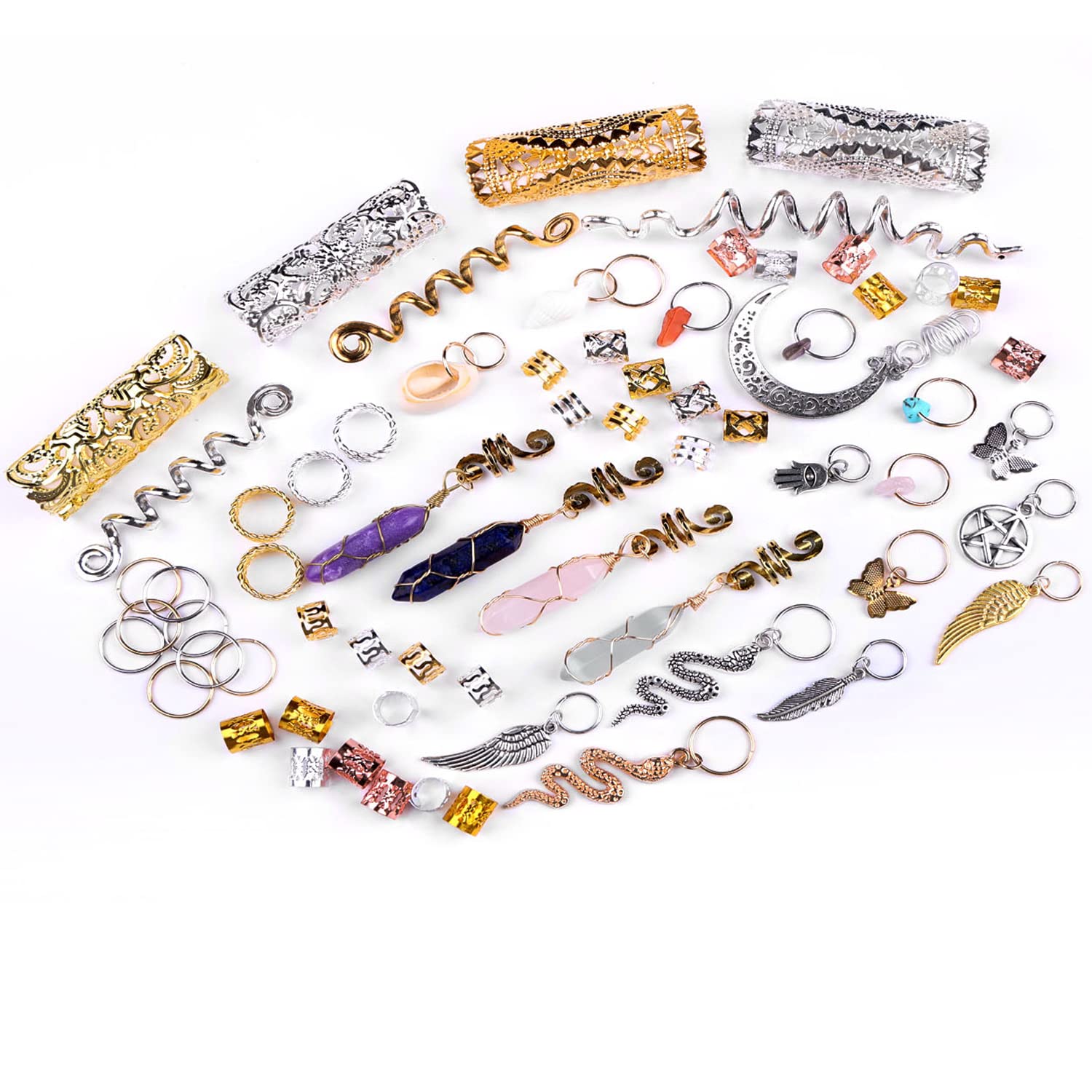 Leeven 150PC Dreadlock Beads & Hair Crystals for Braids & Locs - Women's Hair Jewelry for Styling